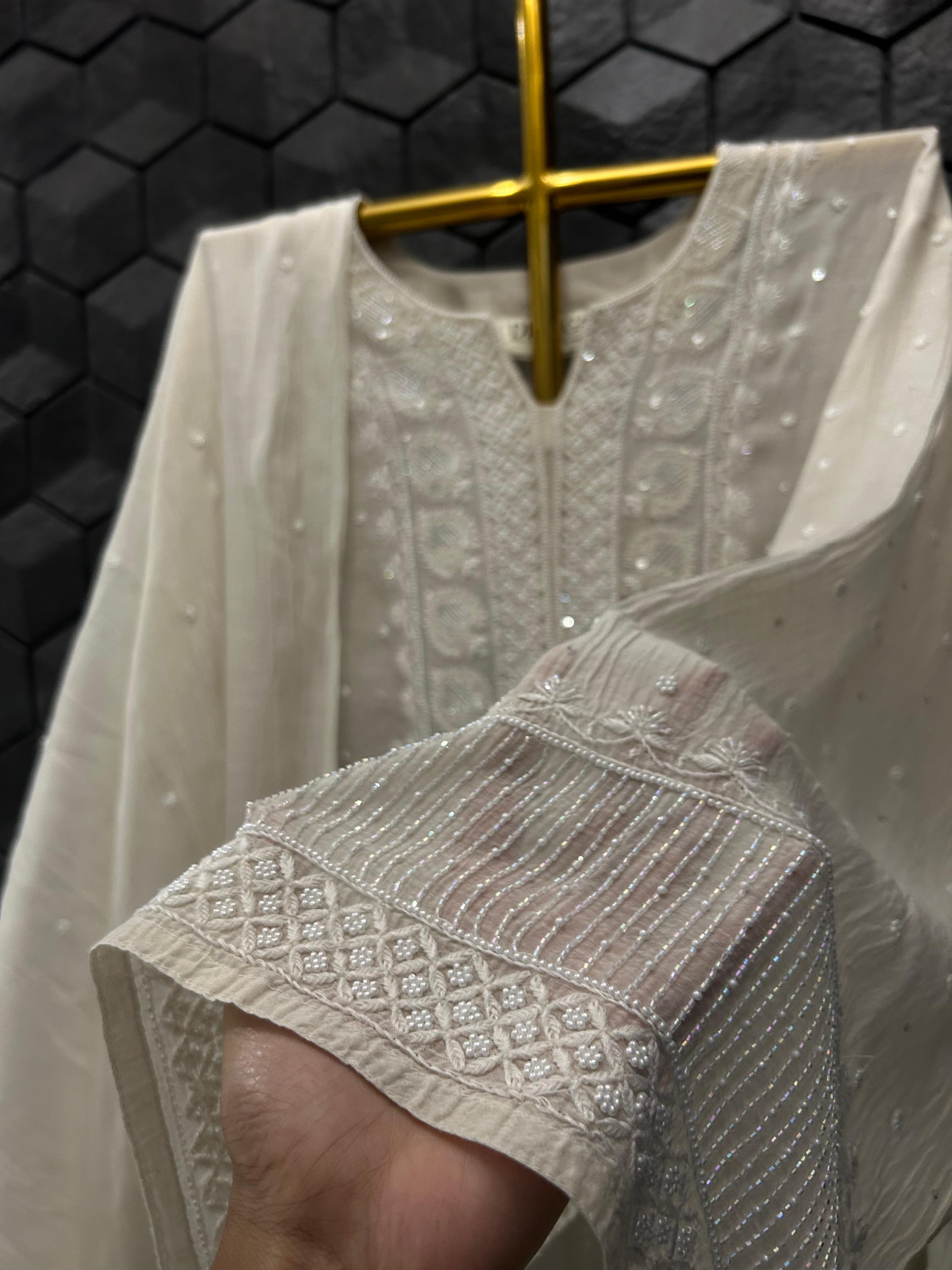 Brown mul chanderi chikankari kurta set