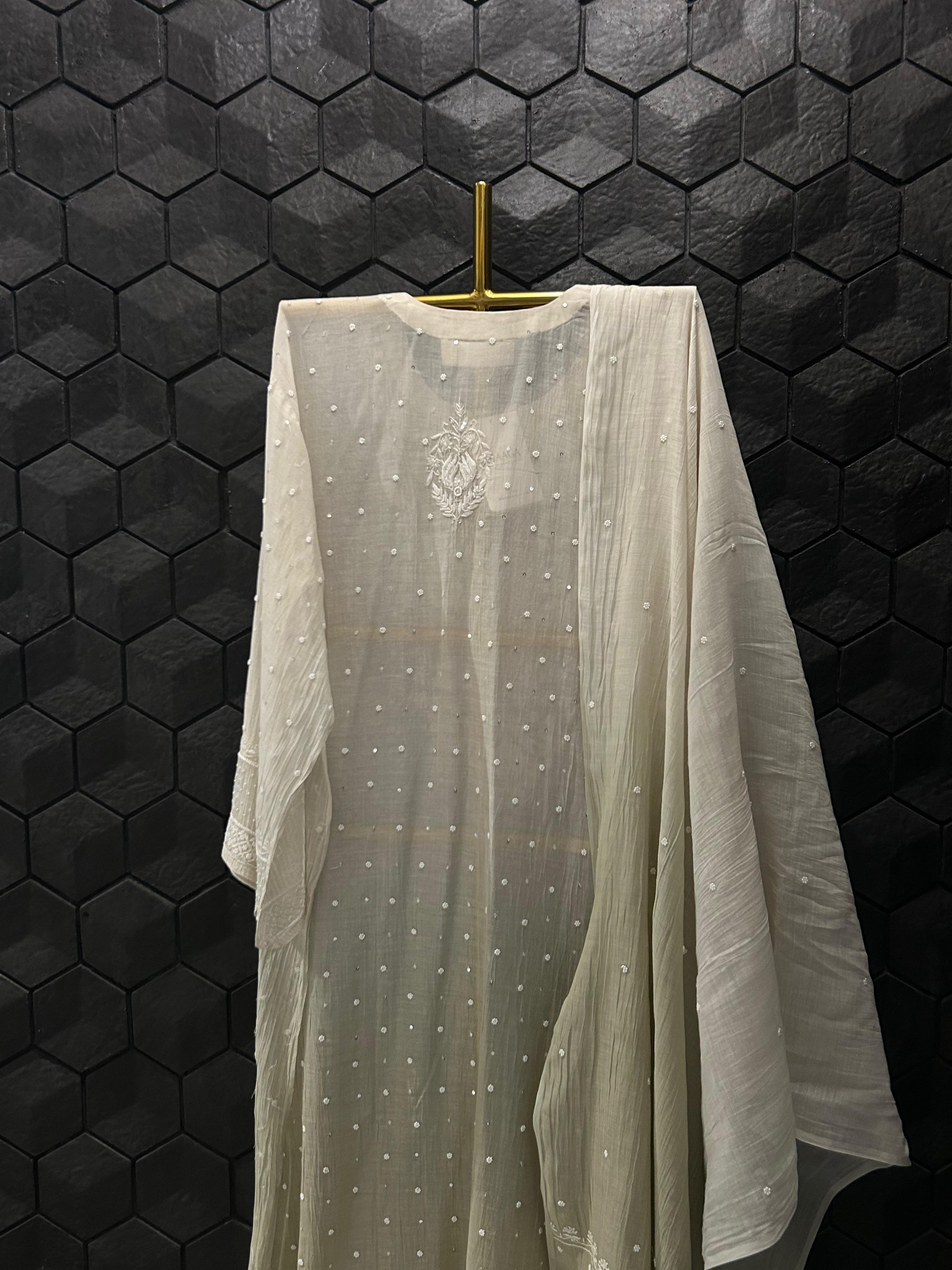 Brown mul chanderi chikankari kurta set