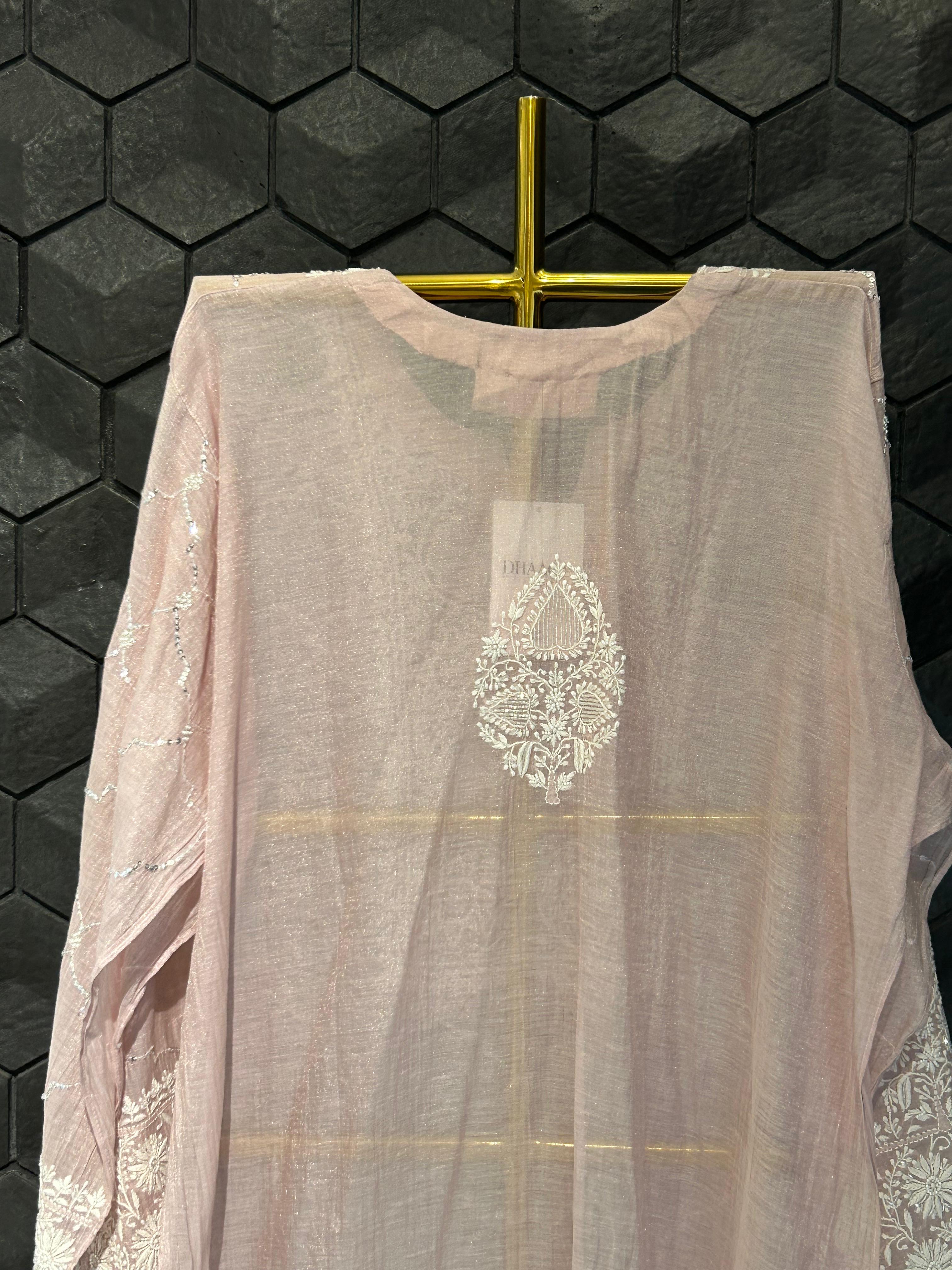 Pink tissue chikankari co-ord set
