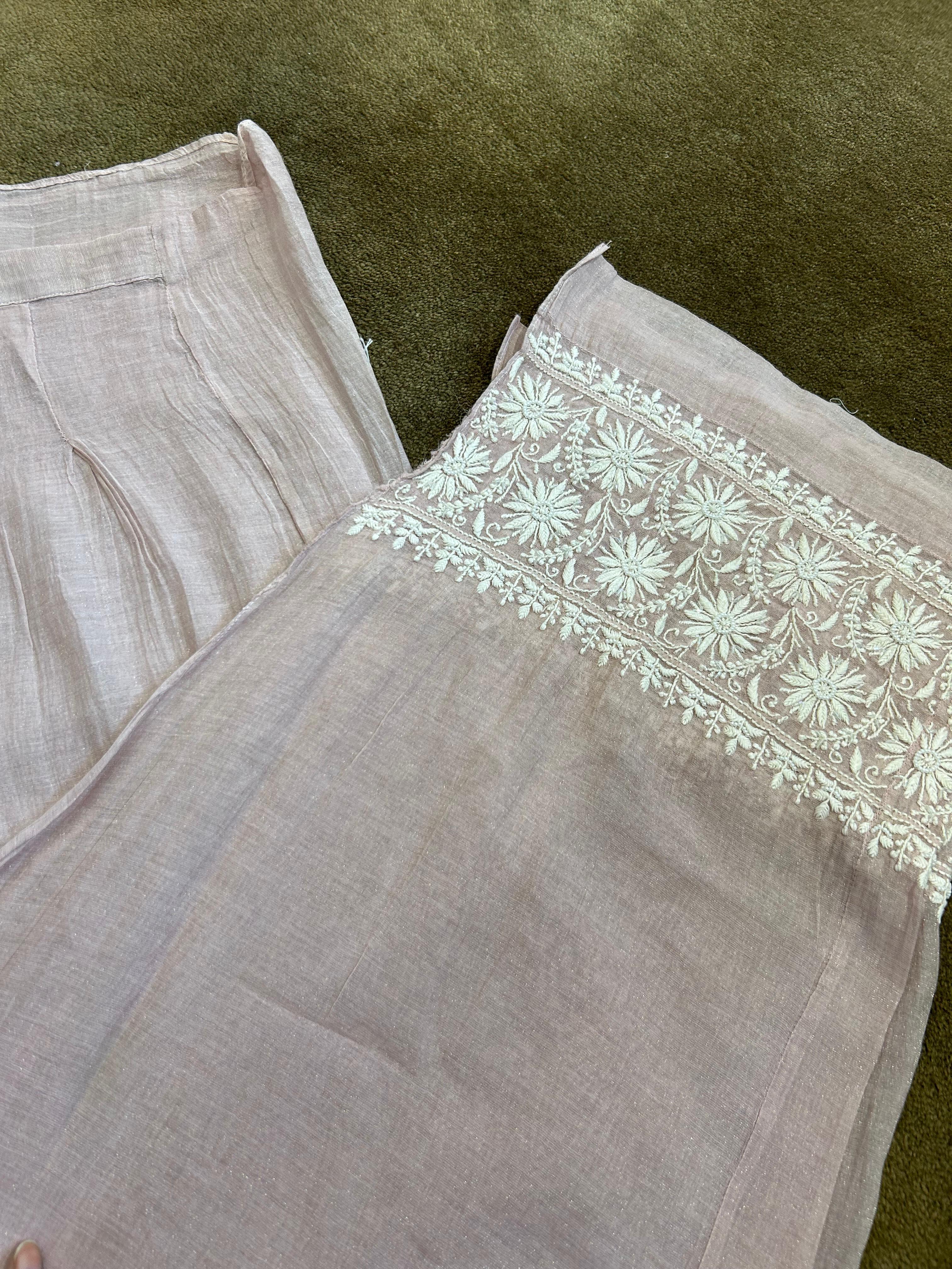 Pink tissue chikankari co-ord set