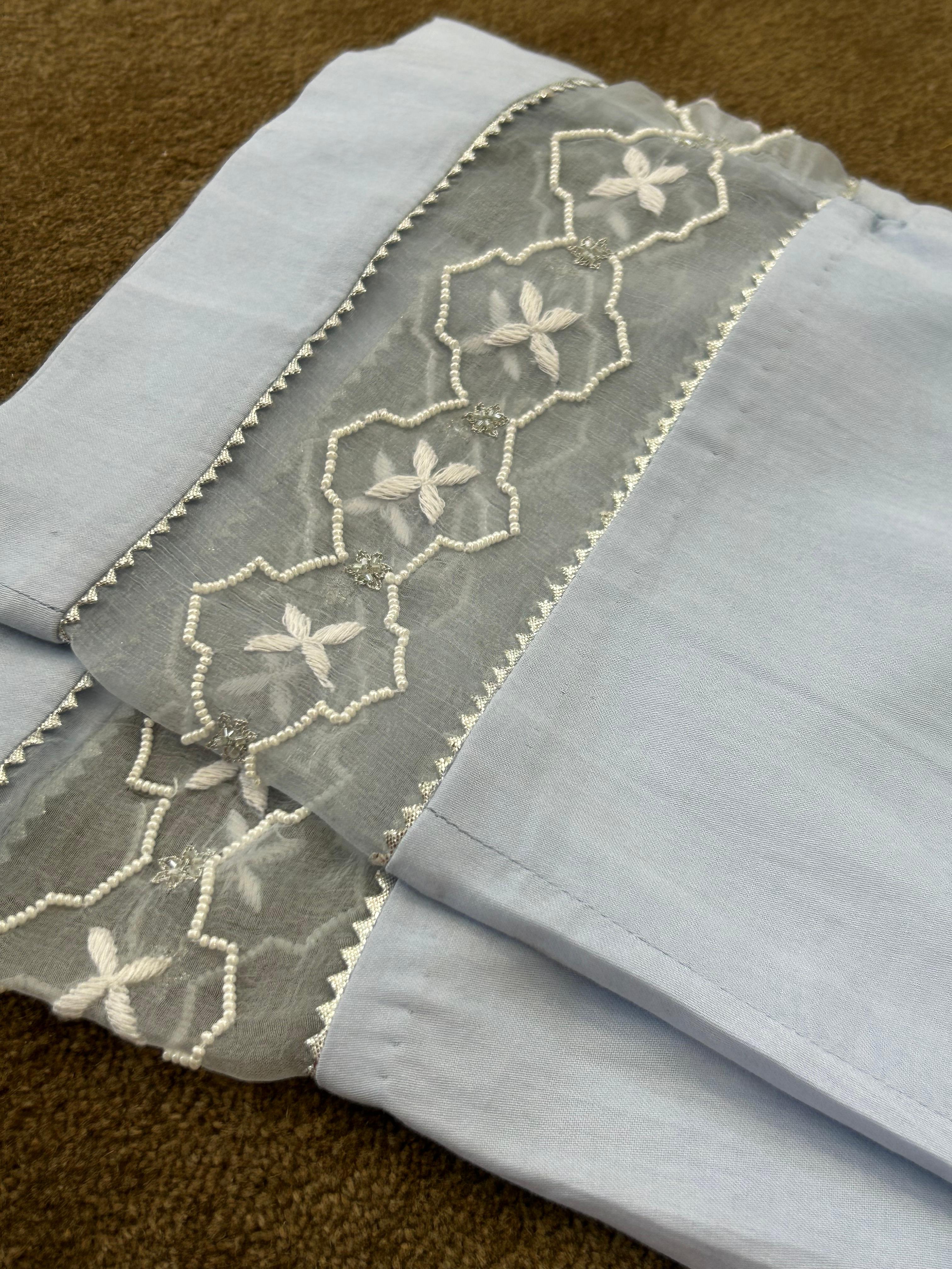 Blue mul chanderi chikankari kurta set