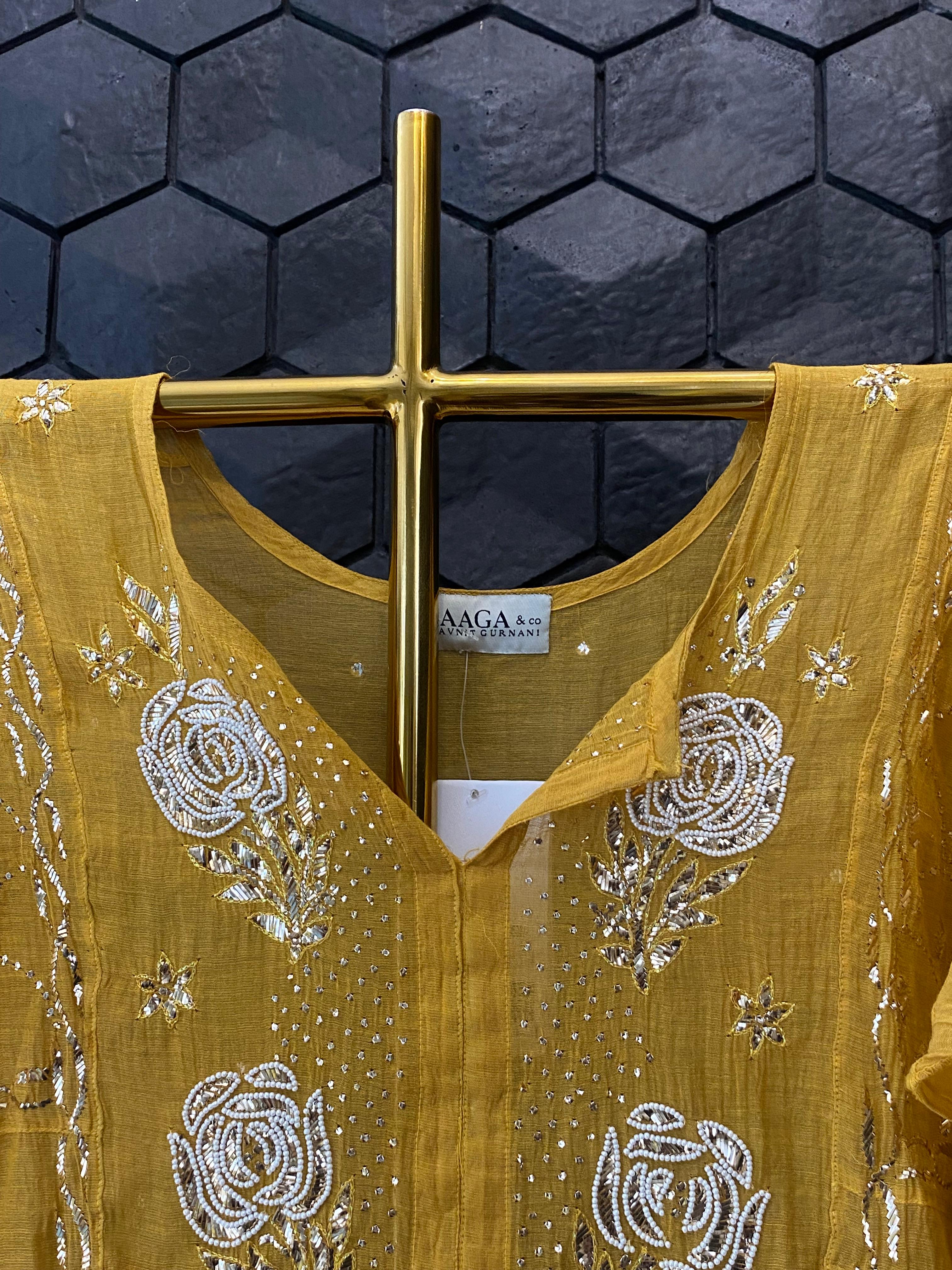 Mustard tissue chikankari kurta