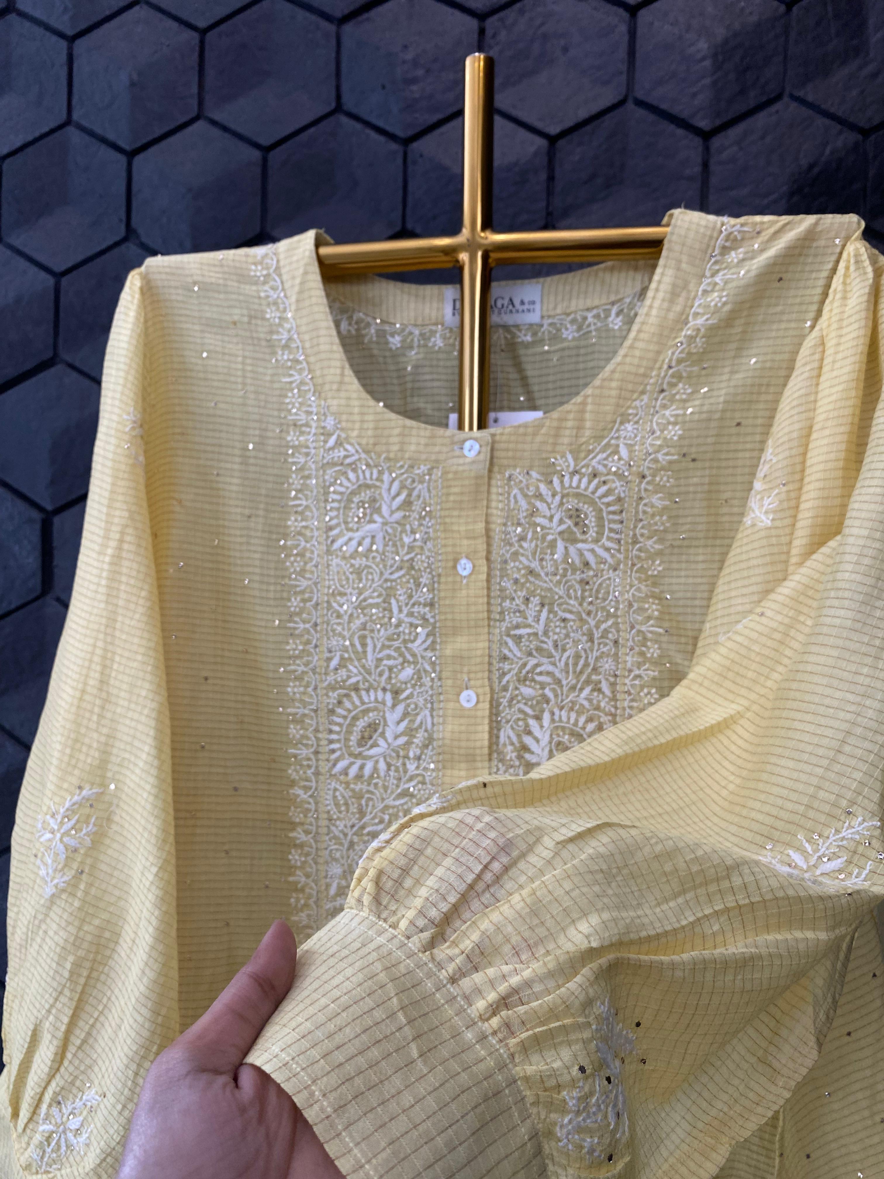 Yellow maheshwari chikankari co-ord set