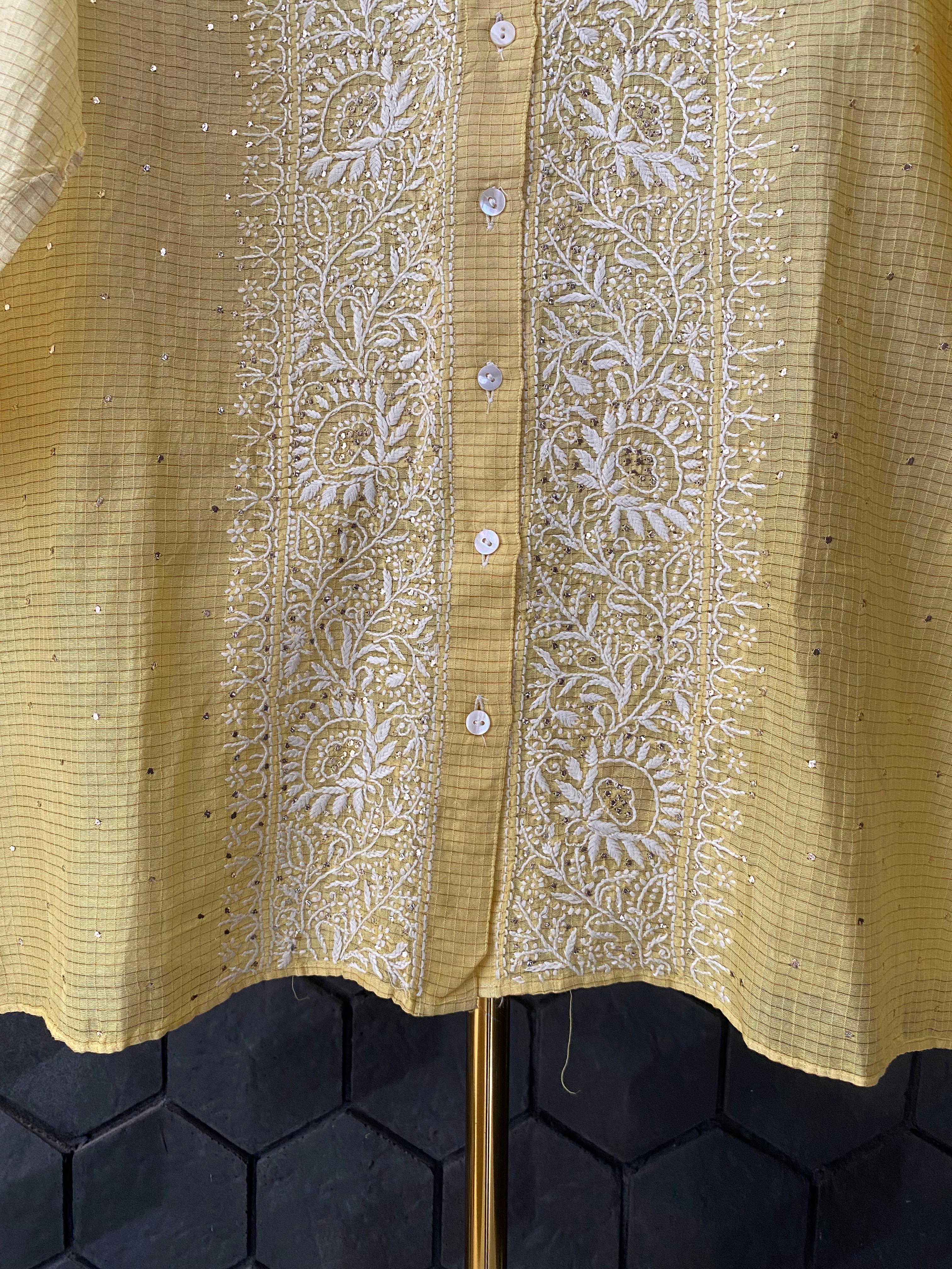 Yellow maheshwari chikankari co-ord set