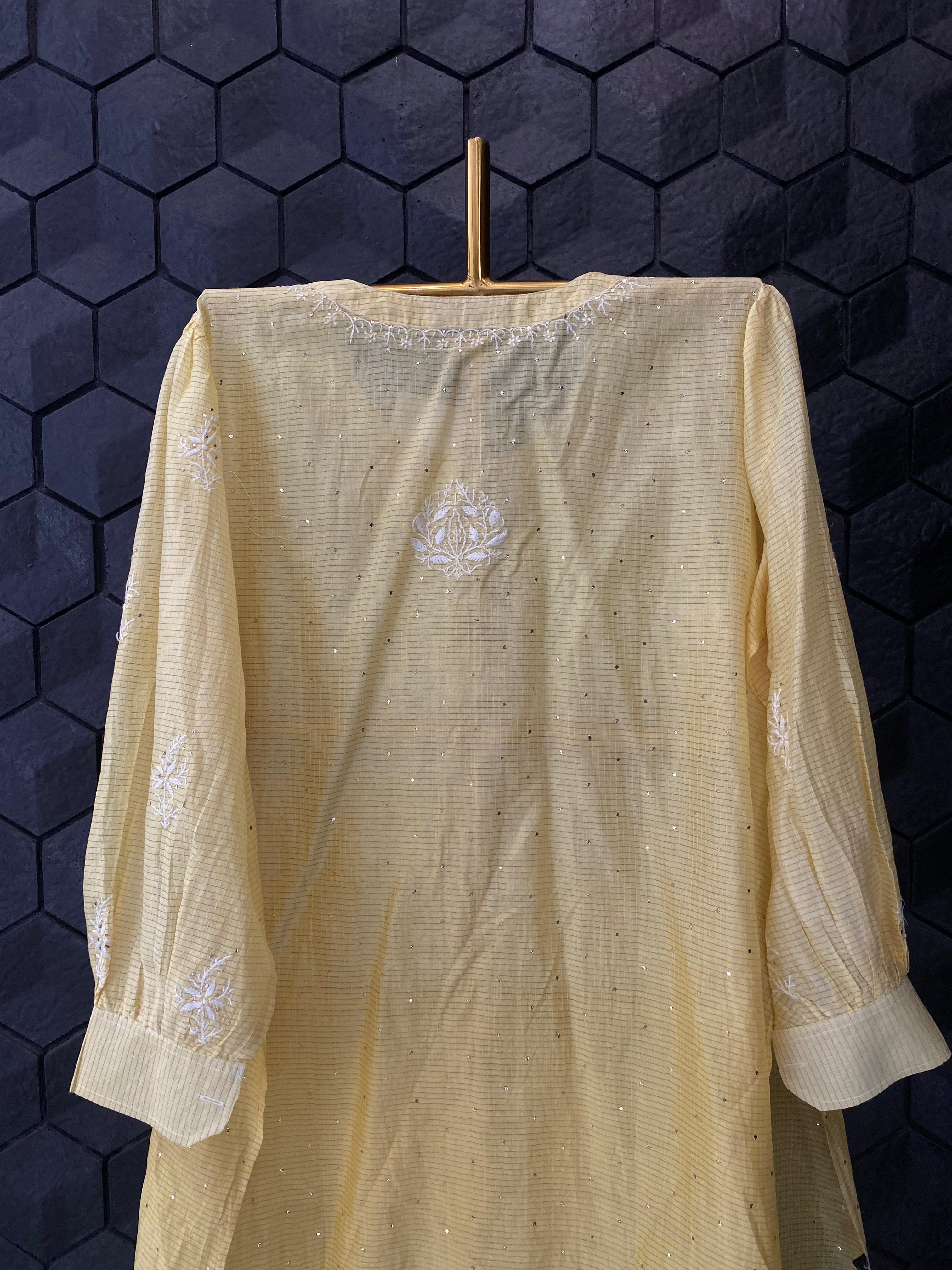 Yellow maheshwari chikankari co-ord set
