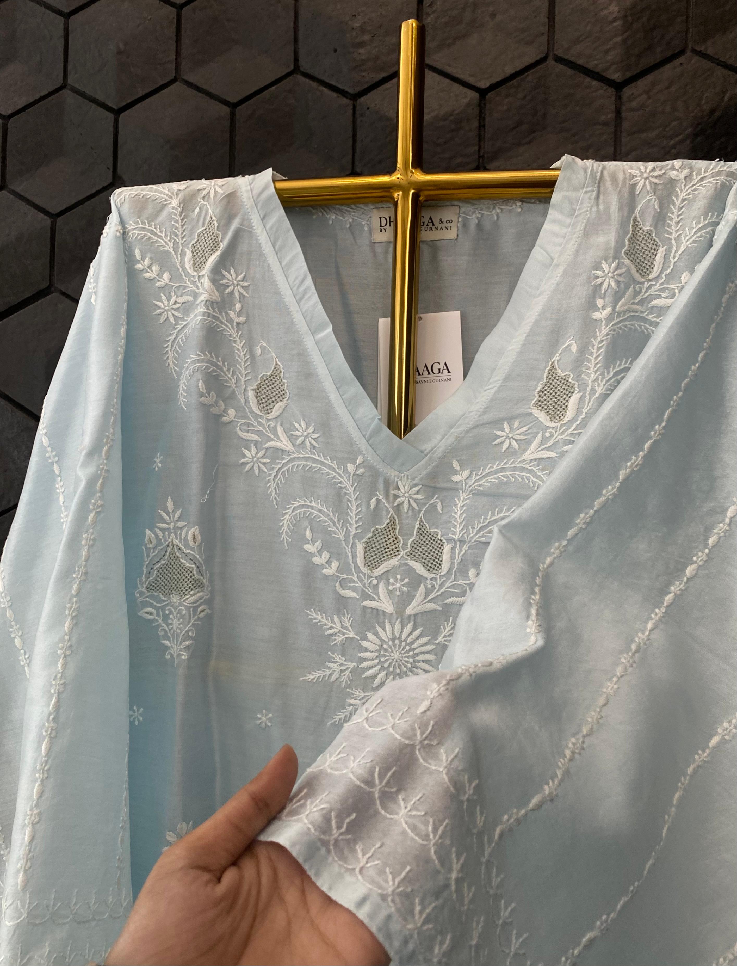 Sky Blue chanderi chikankari co-ord set