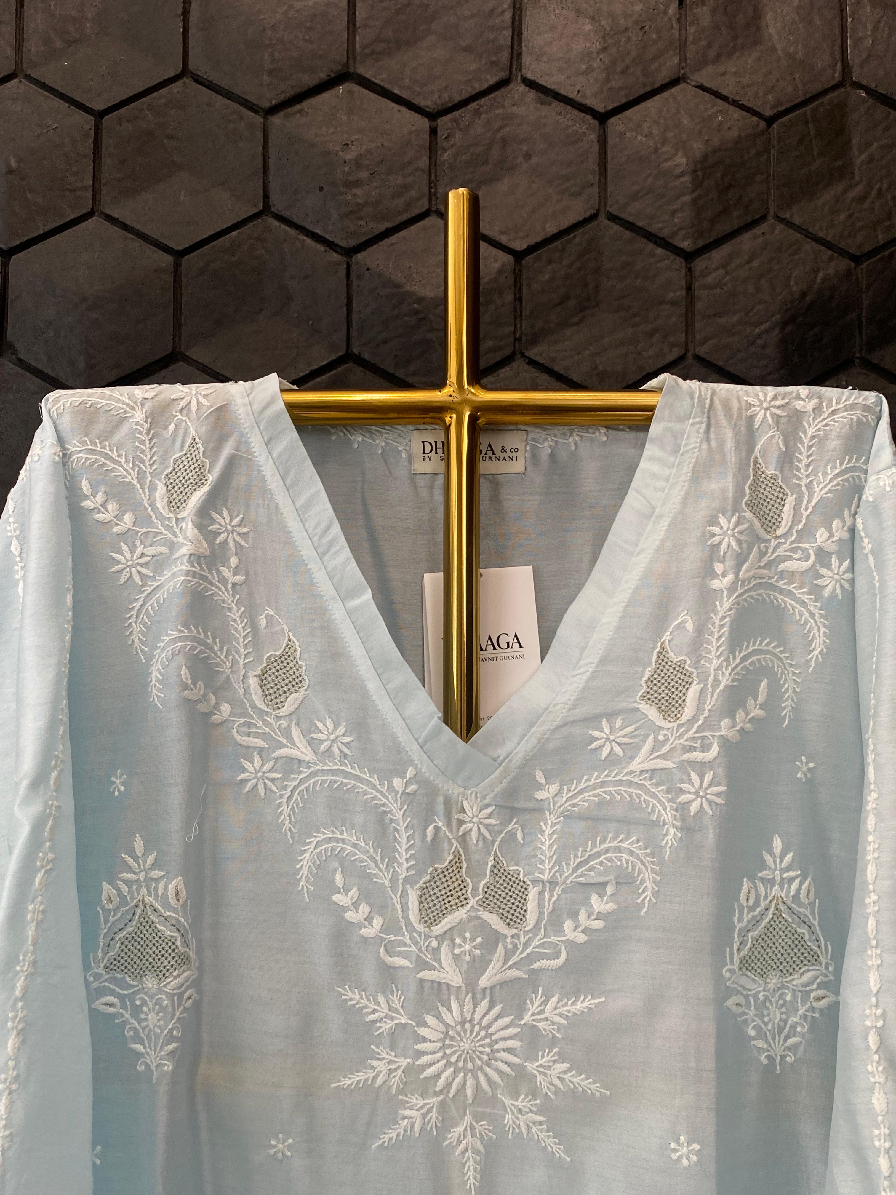 Sky Blue chanderi chikankari co-ord set