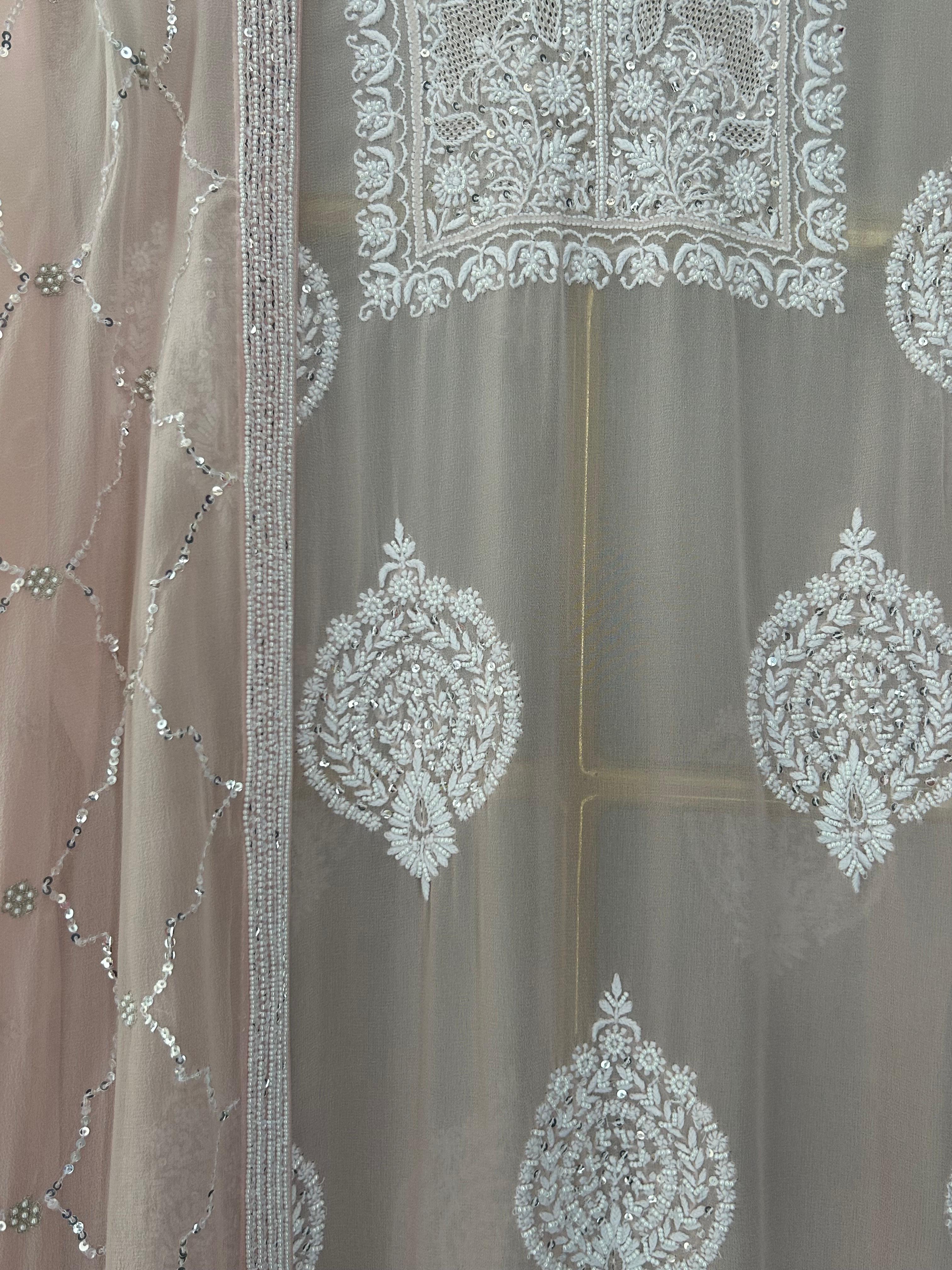 Pink georgette chikankari kurta set