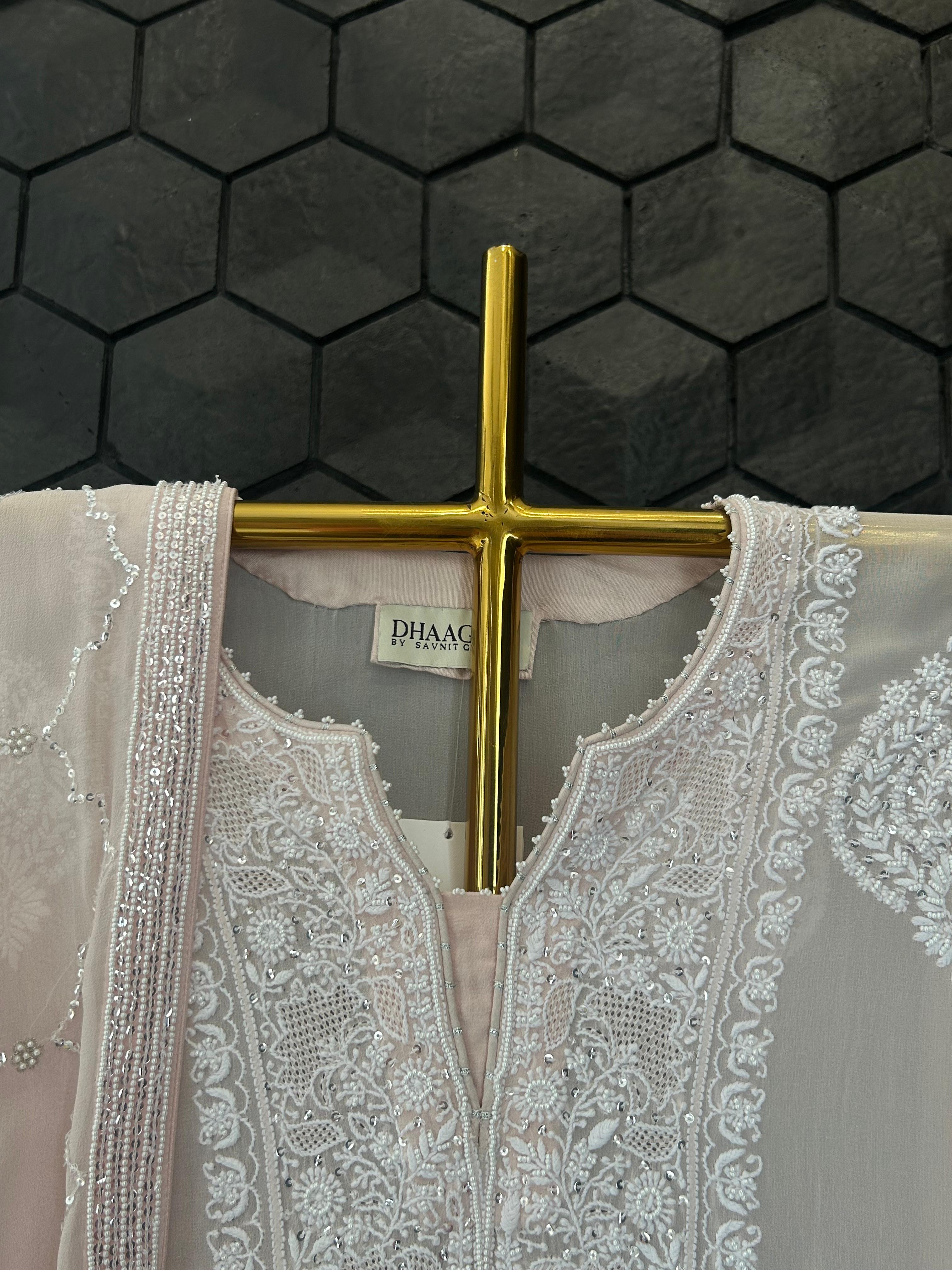 Pink georgette chikankari kurta set