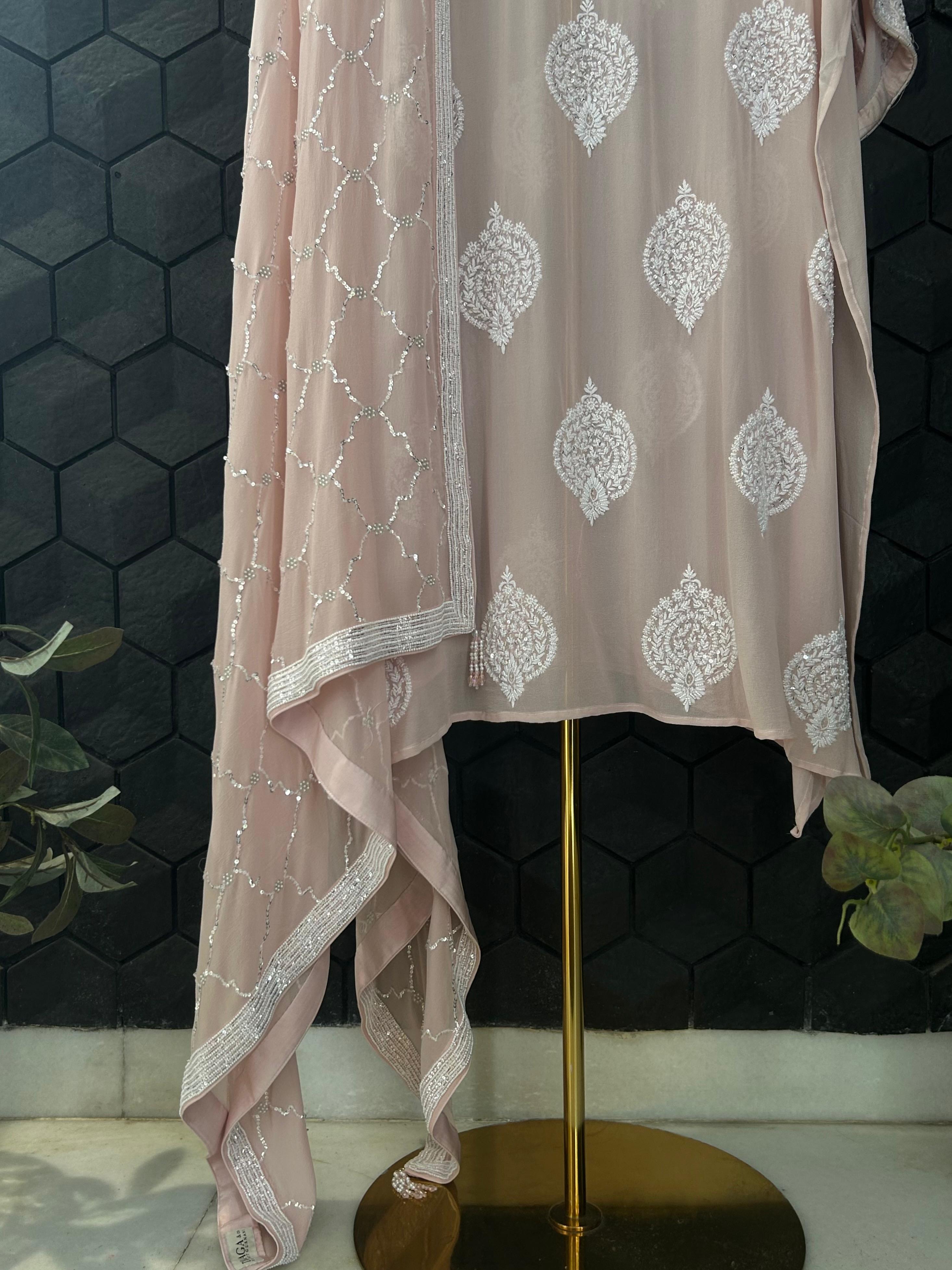 Pink georgette chikankari kurta set