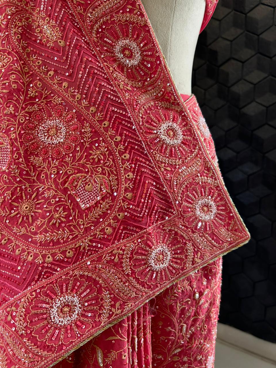 Fuschia georgette ek-taar chikankari saree