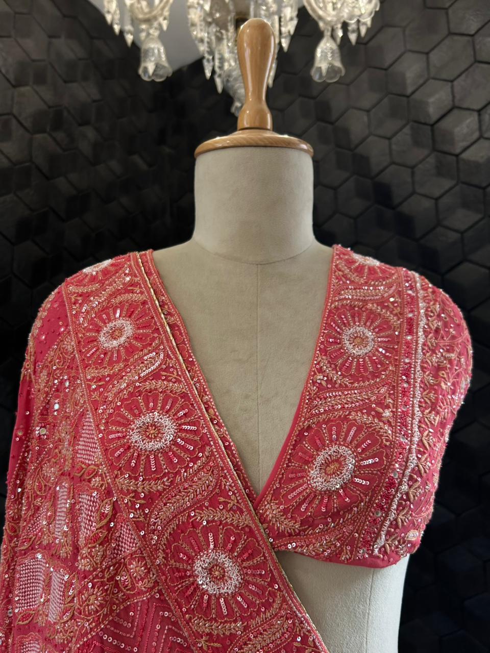 Fuschia georgette ek-taar chikankari saree