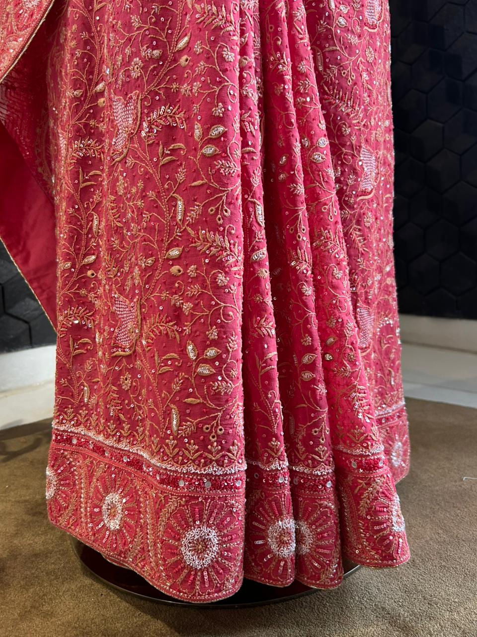 Fuschia georgette ek-taar chikankari saree