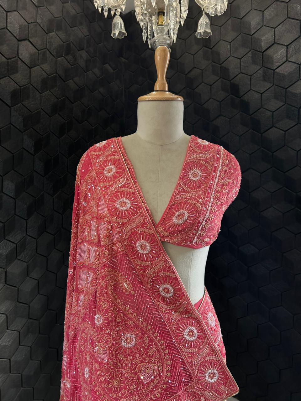 Fuschia georgette ek-taar chikankari saree