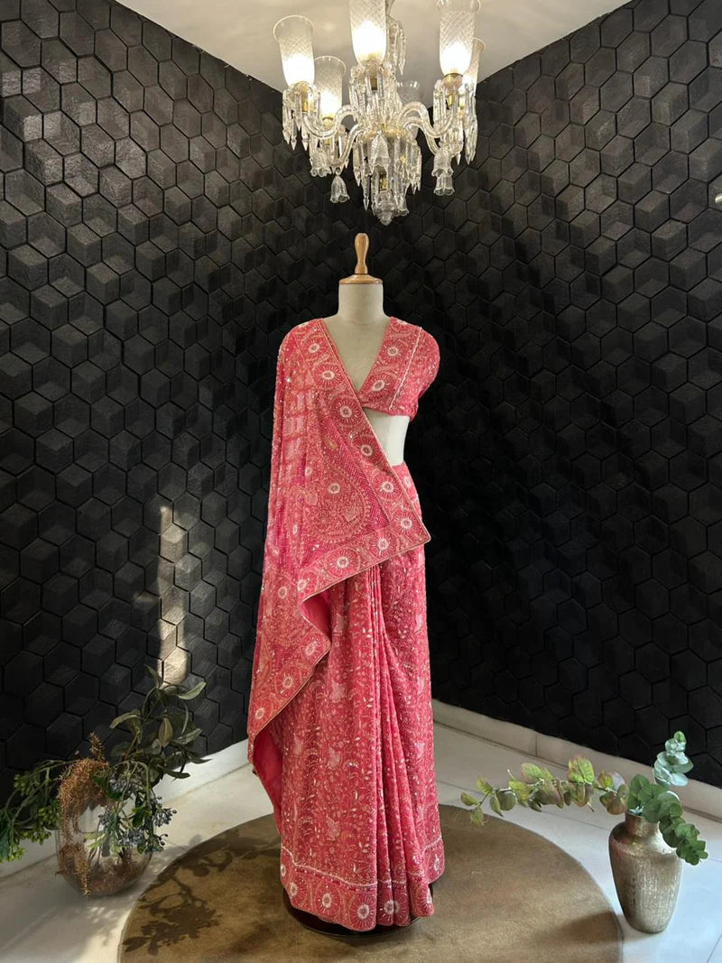Aayat Saree - Fuchsia Georgette Paisley Boota Saree