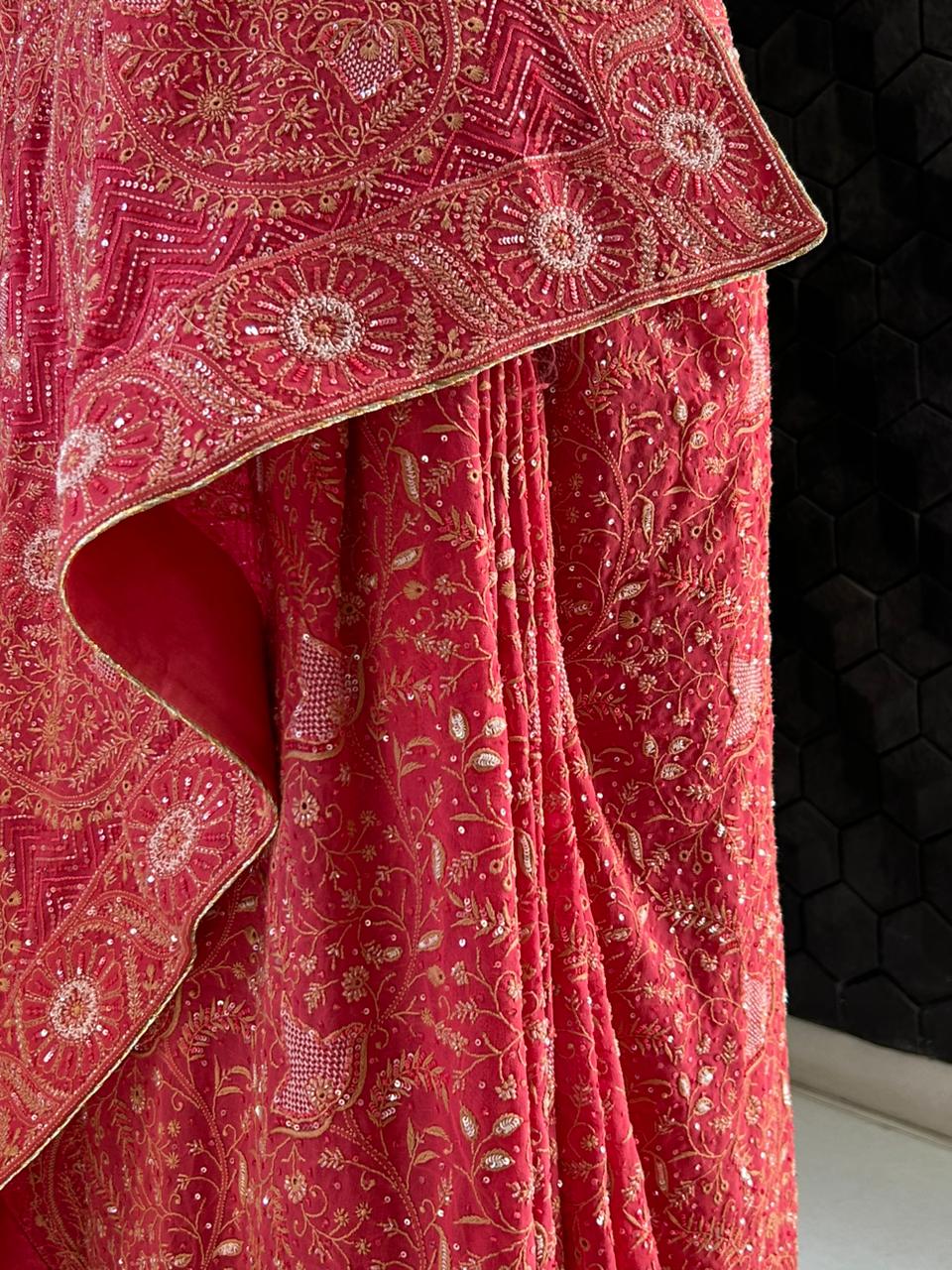 Fuschia georgette ek-taar chikankari saree