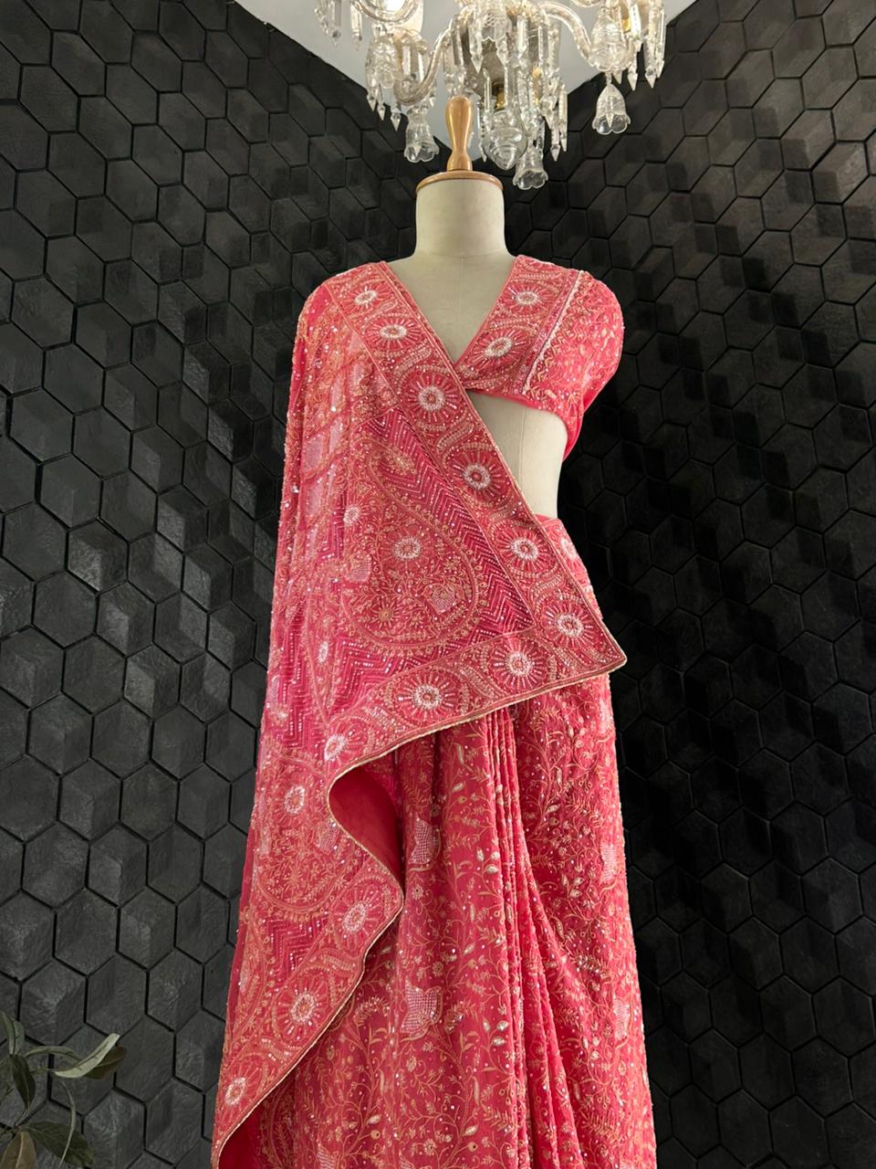 Fuschia georgette ek-taar chikankari saree