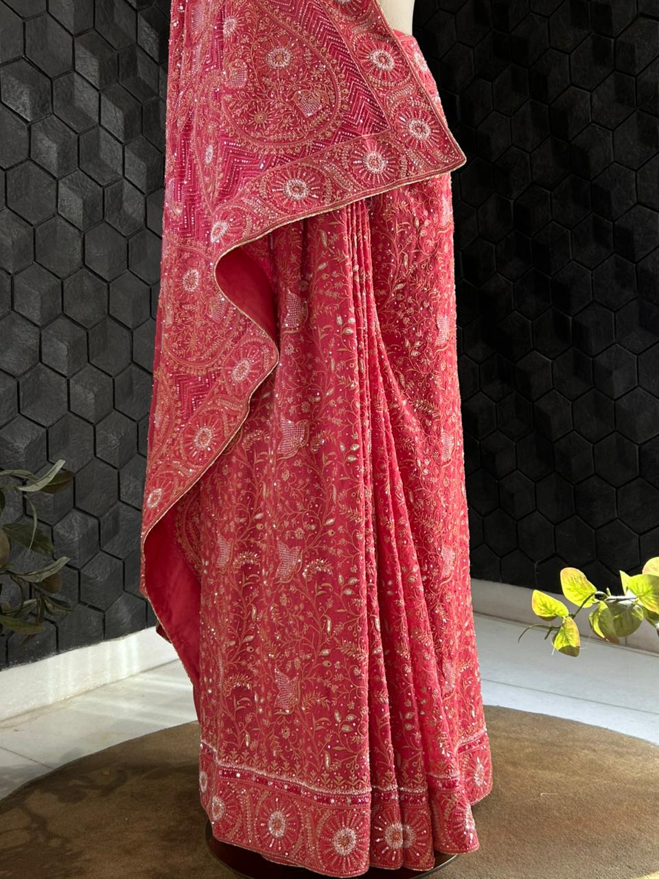 Fuschia georgette ek-taar chikankari saree