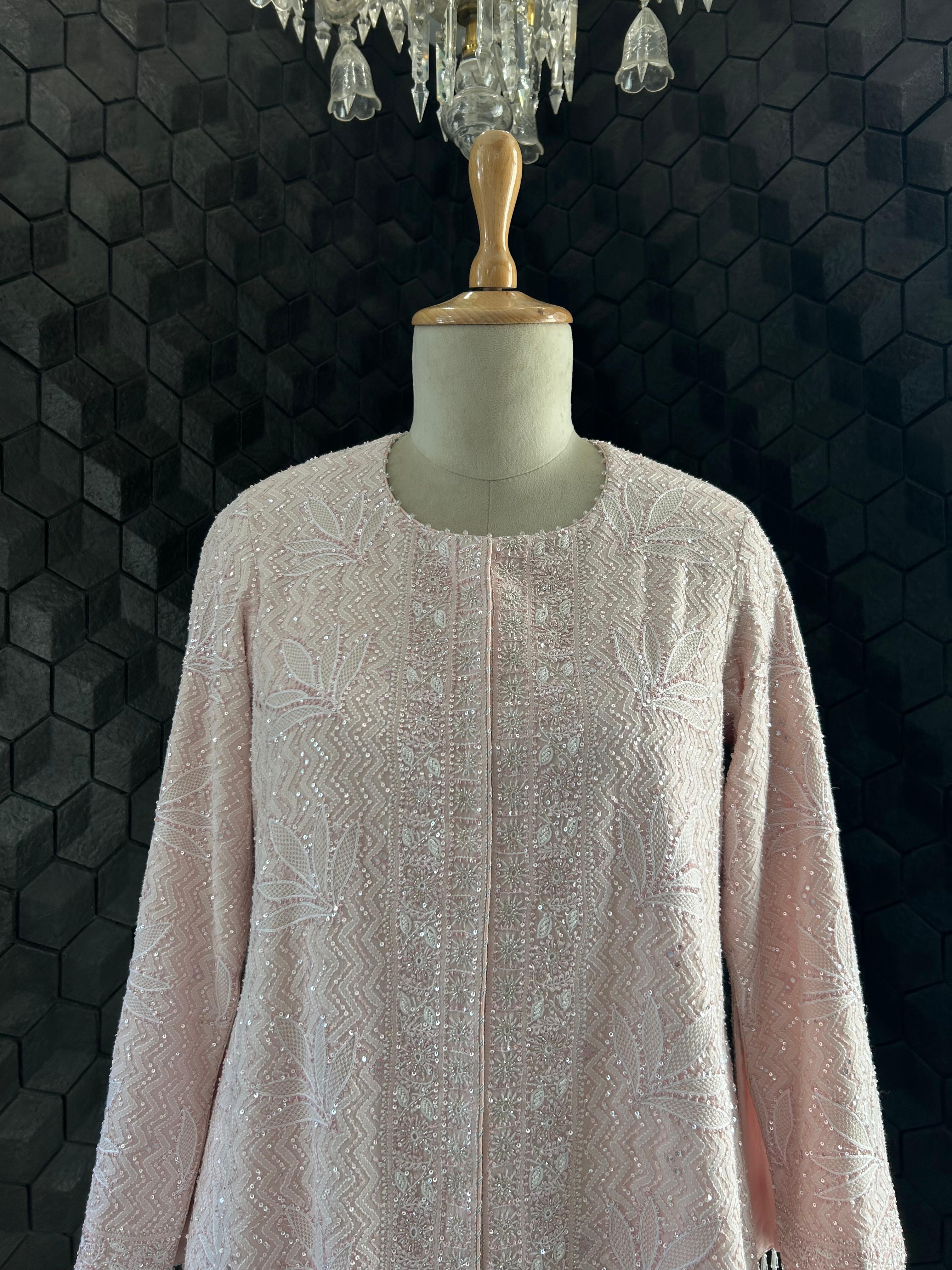 Pink Georgette Chikankari Co - ord Set