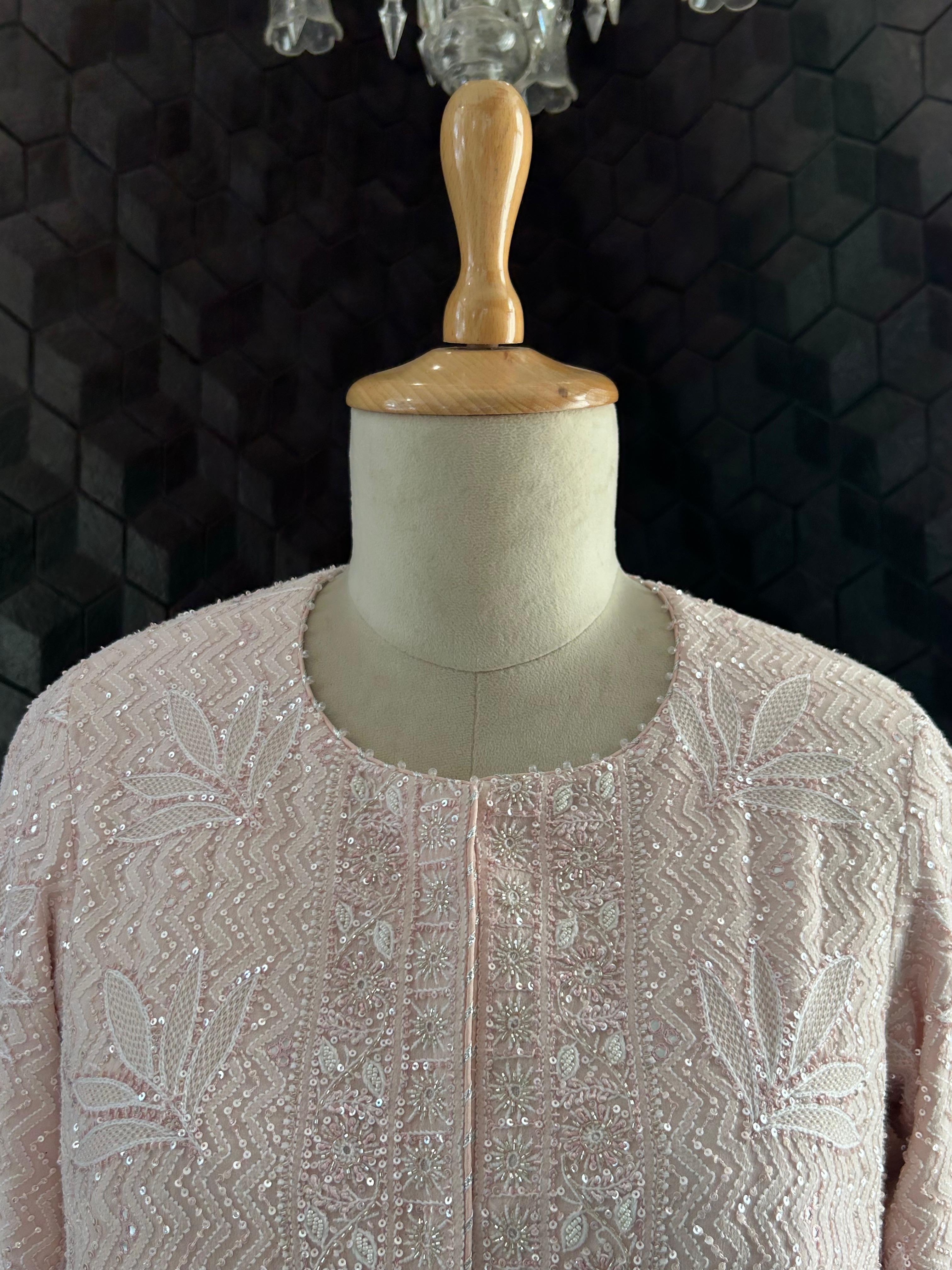 Pink Georgette Chikankari Co - ord Set