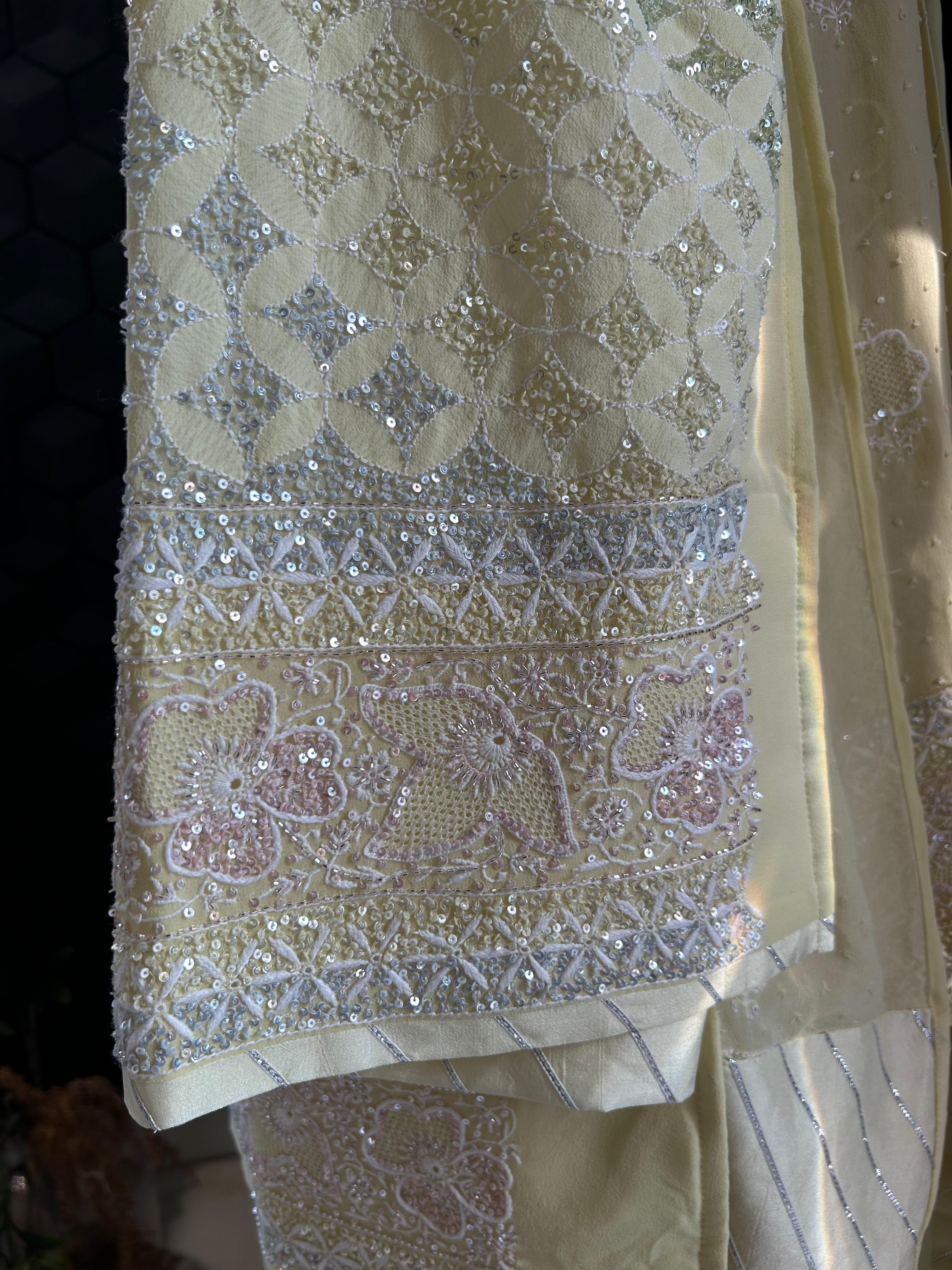 Yellow Georgette ek - taar chikankari sharara set