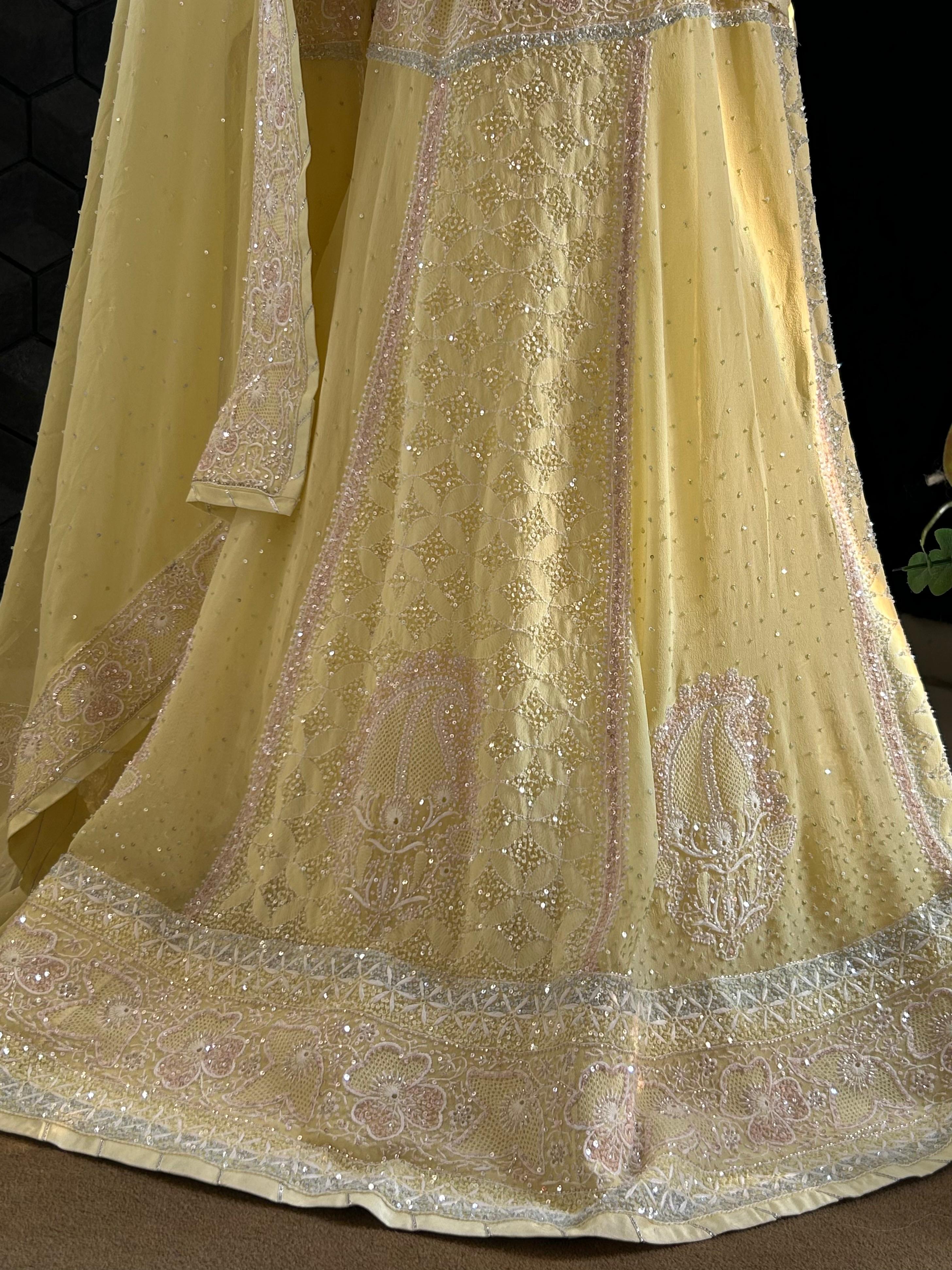 Yellow Georgette ek - taar chikankari sharara set