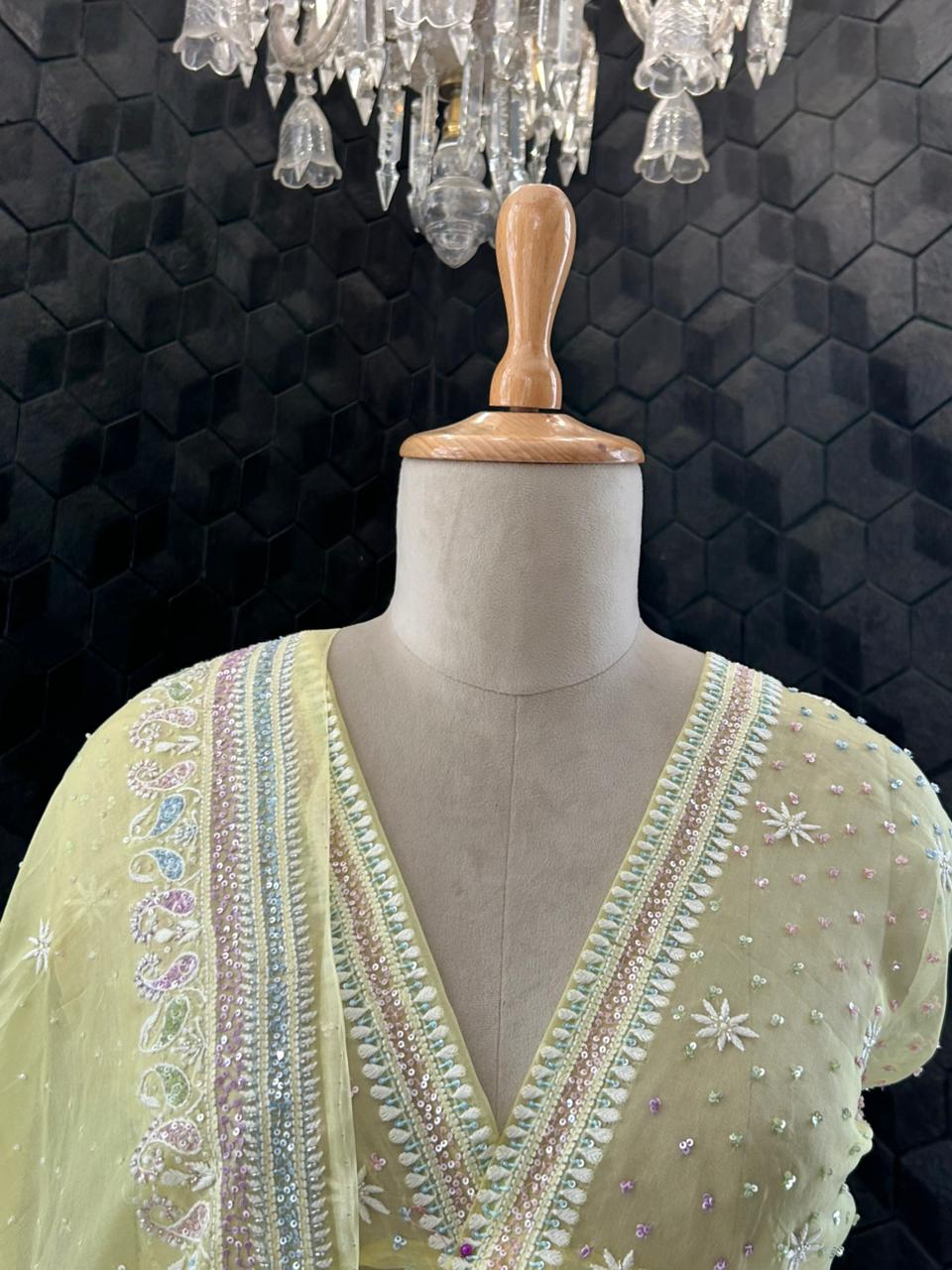 Yellow organza chikankari lehenga set
