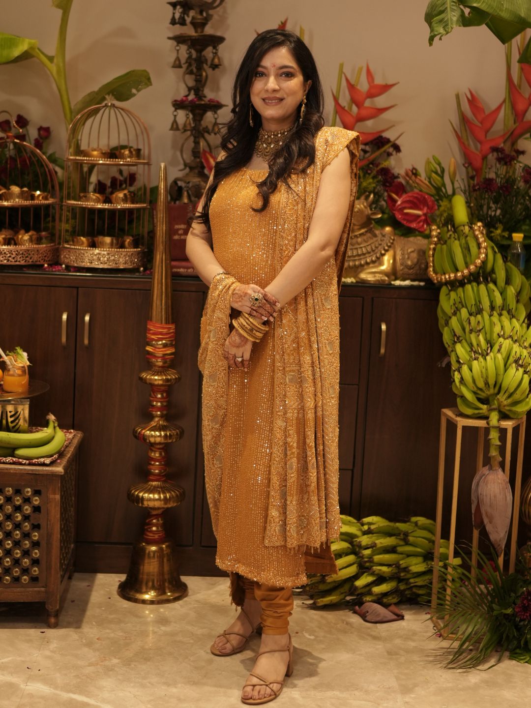 Amber Dusk heavy straight kurta with statement Dupatta Set