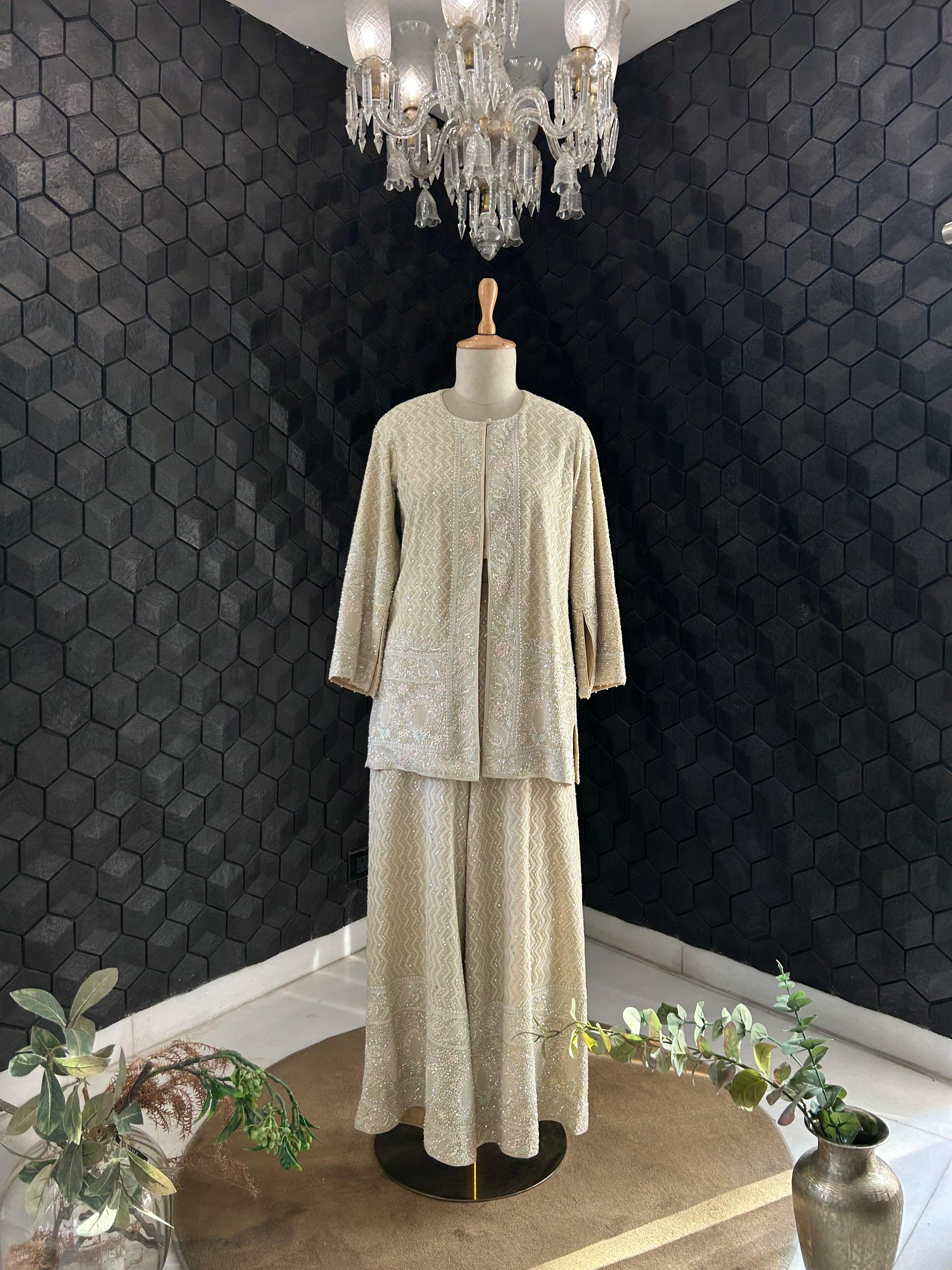 Green Georgette chikankari Co-ord set