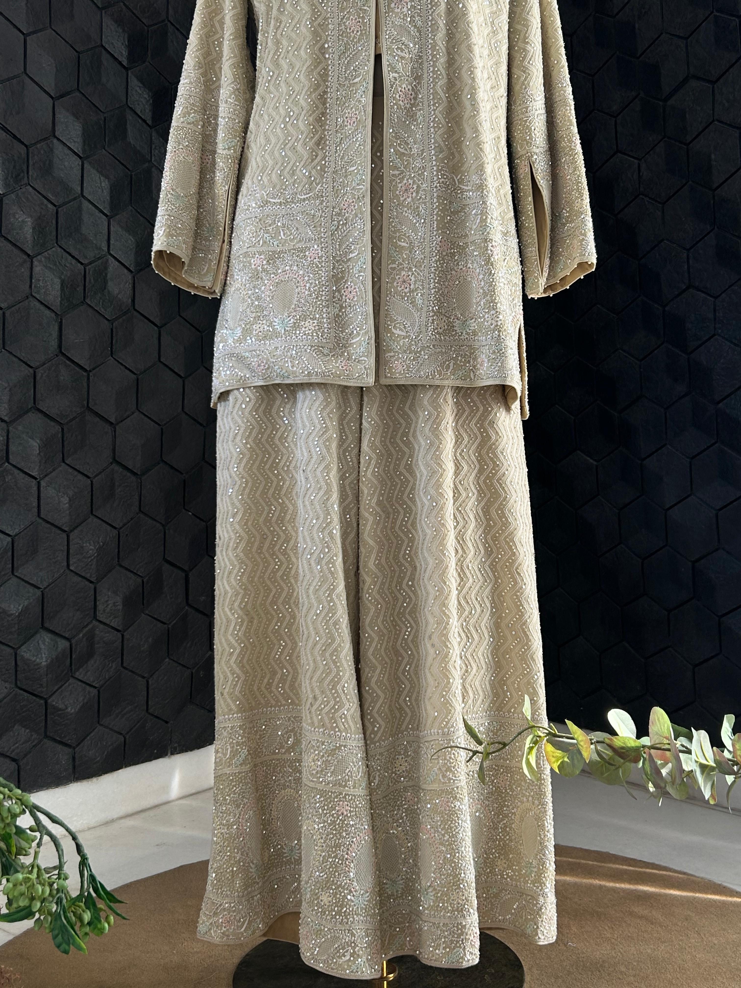 Green Georgette chikankari Co-ord set