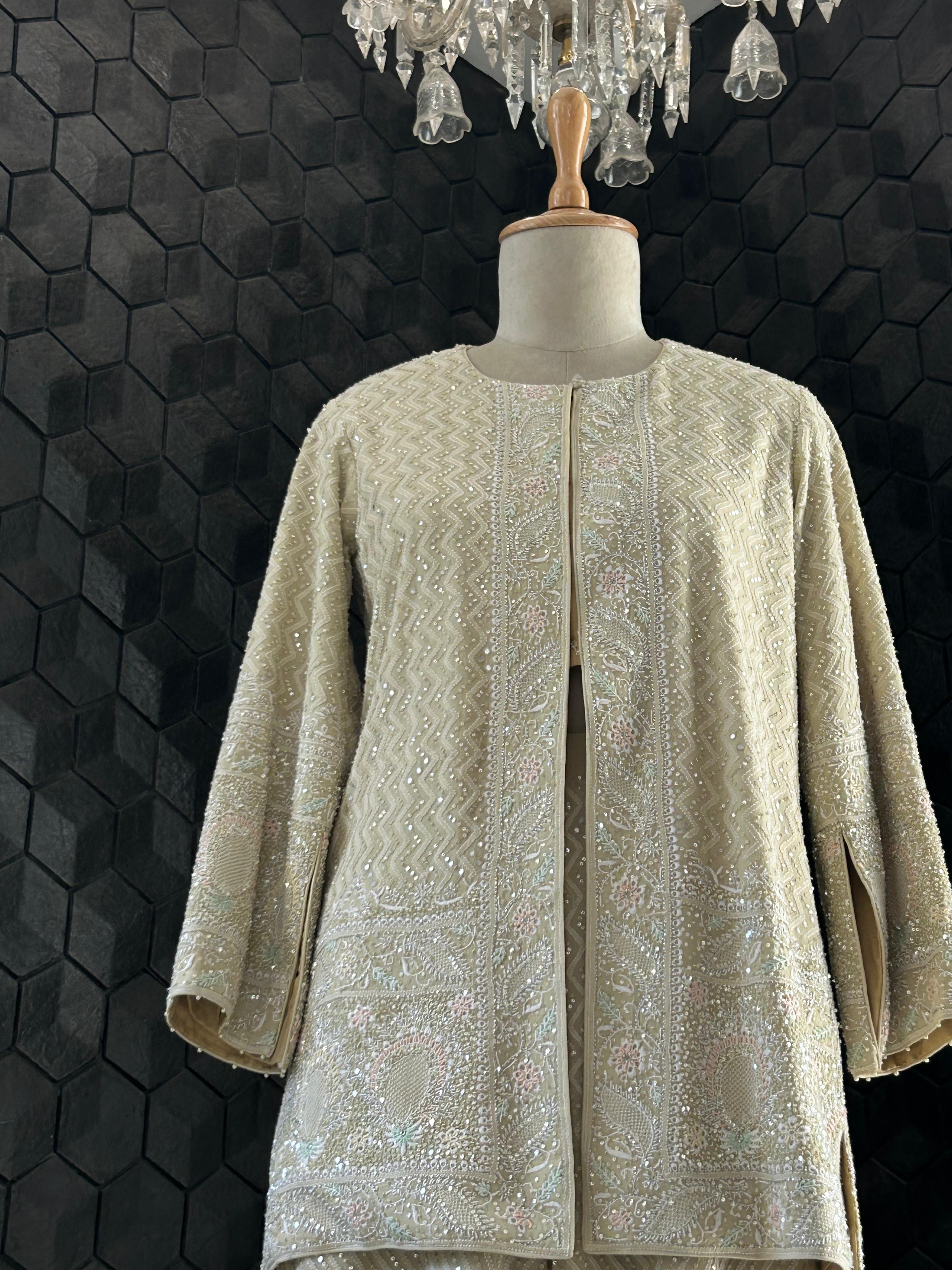 Green Georgette chikankari Co-ord set