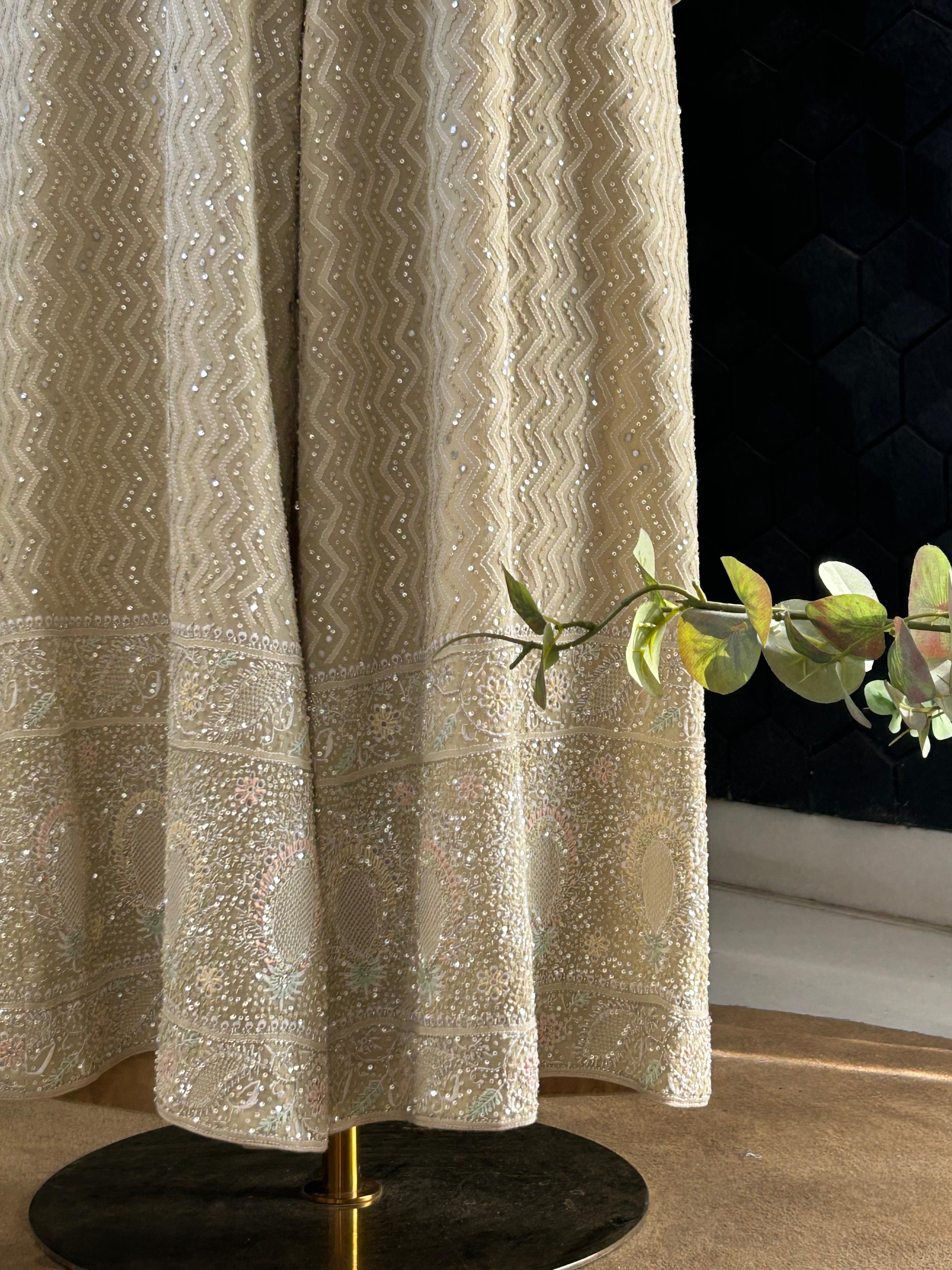 Green Georgette chikankari Co-ord set