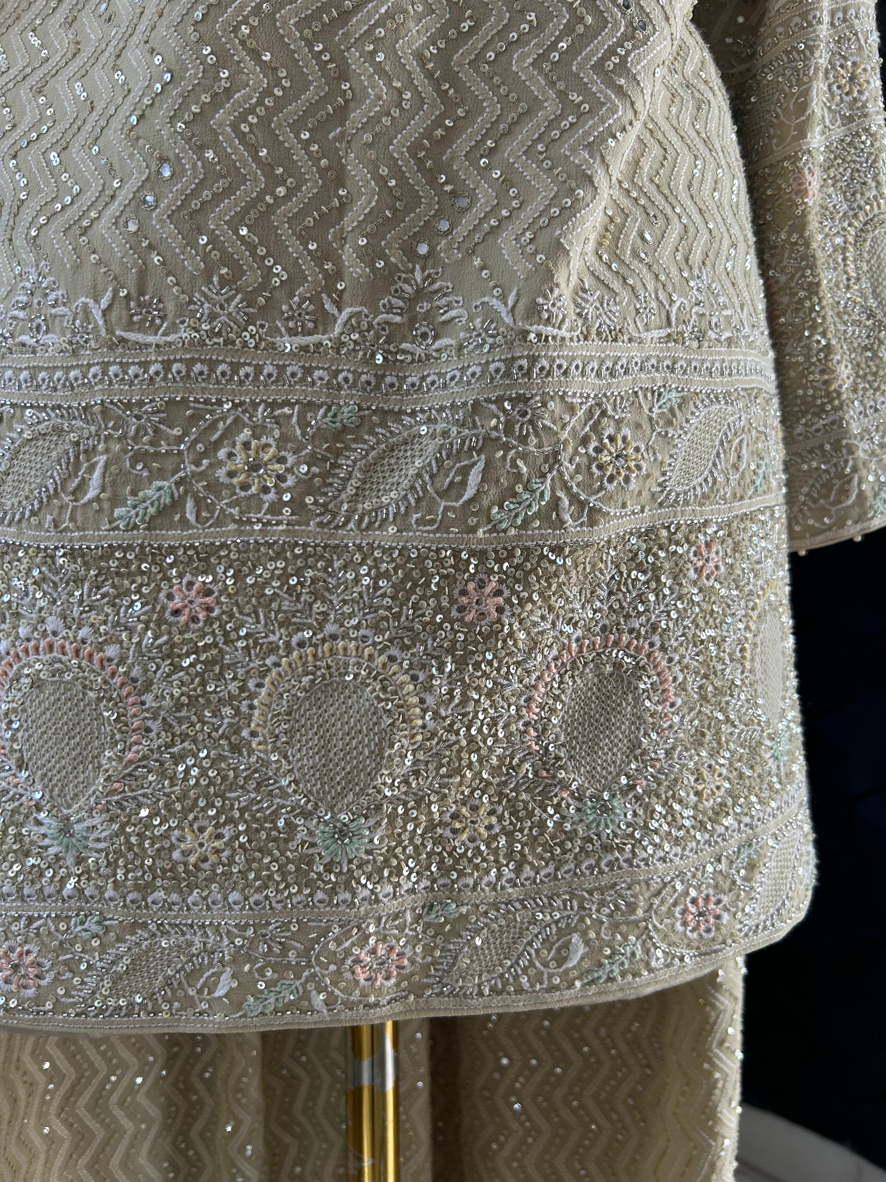 Green Georgette chikankari Co-ord set