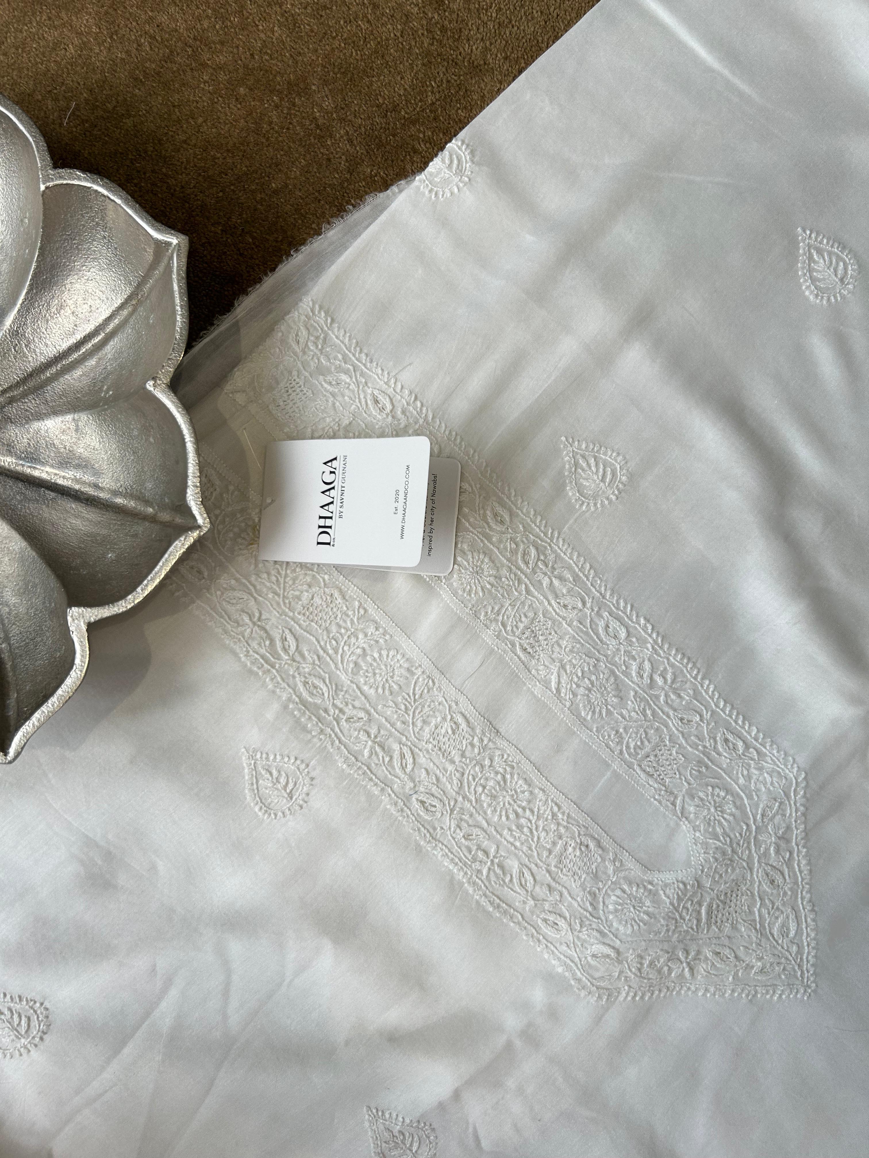 White chanderi chikankari mens kurta