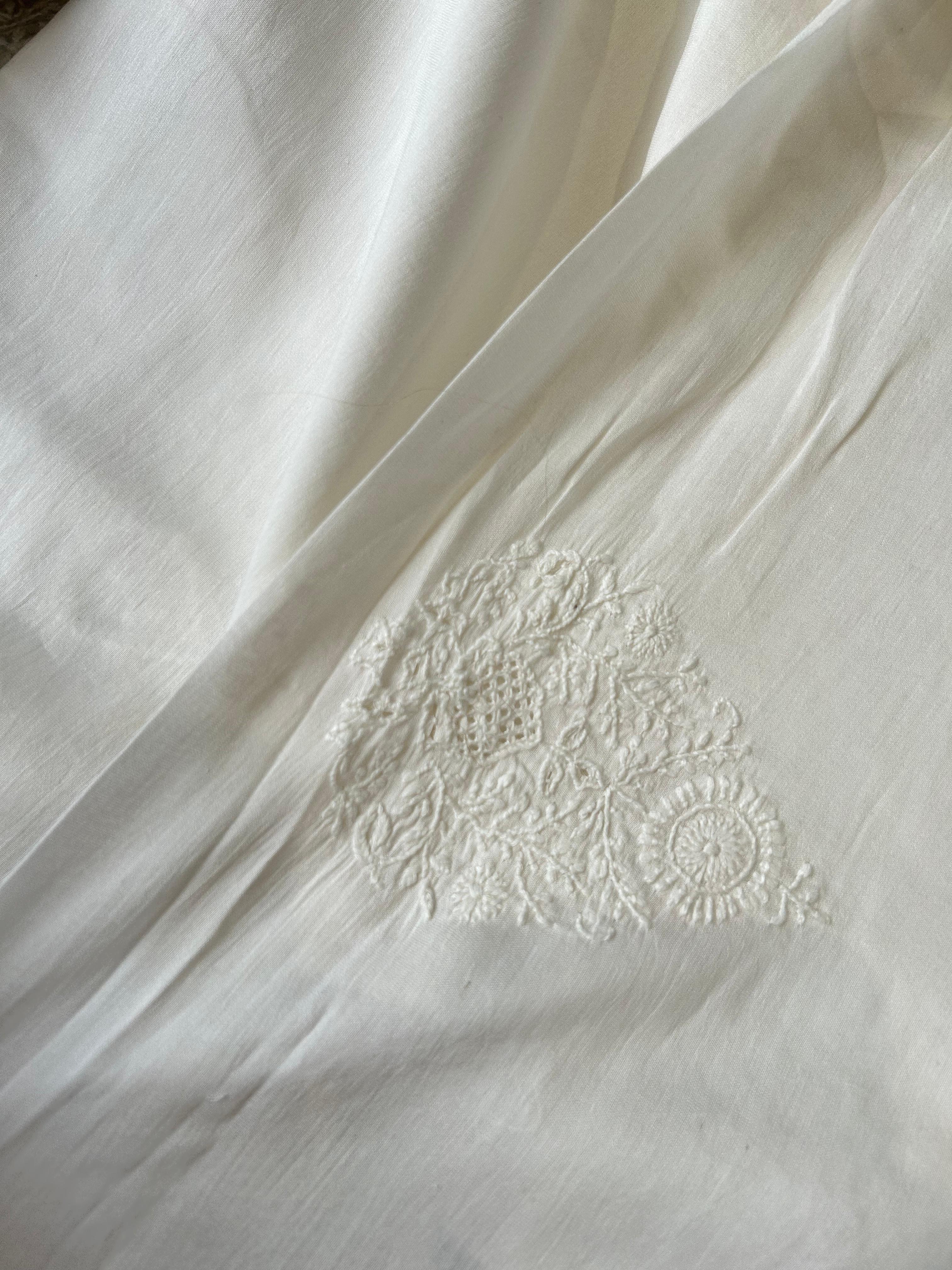 White chanderi chikankari mens kurta