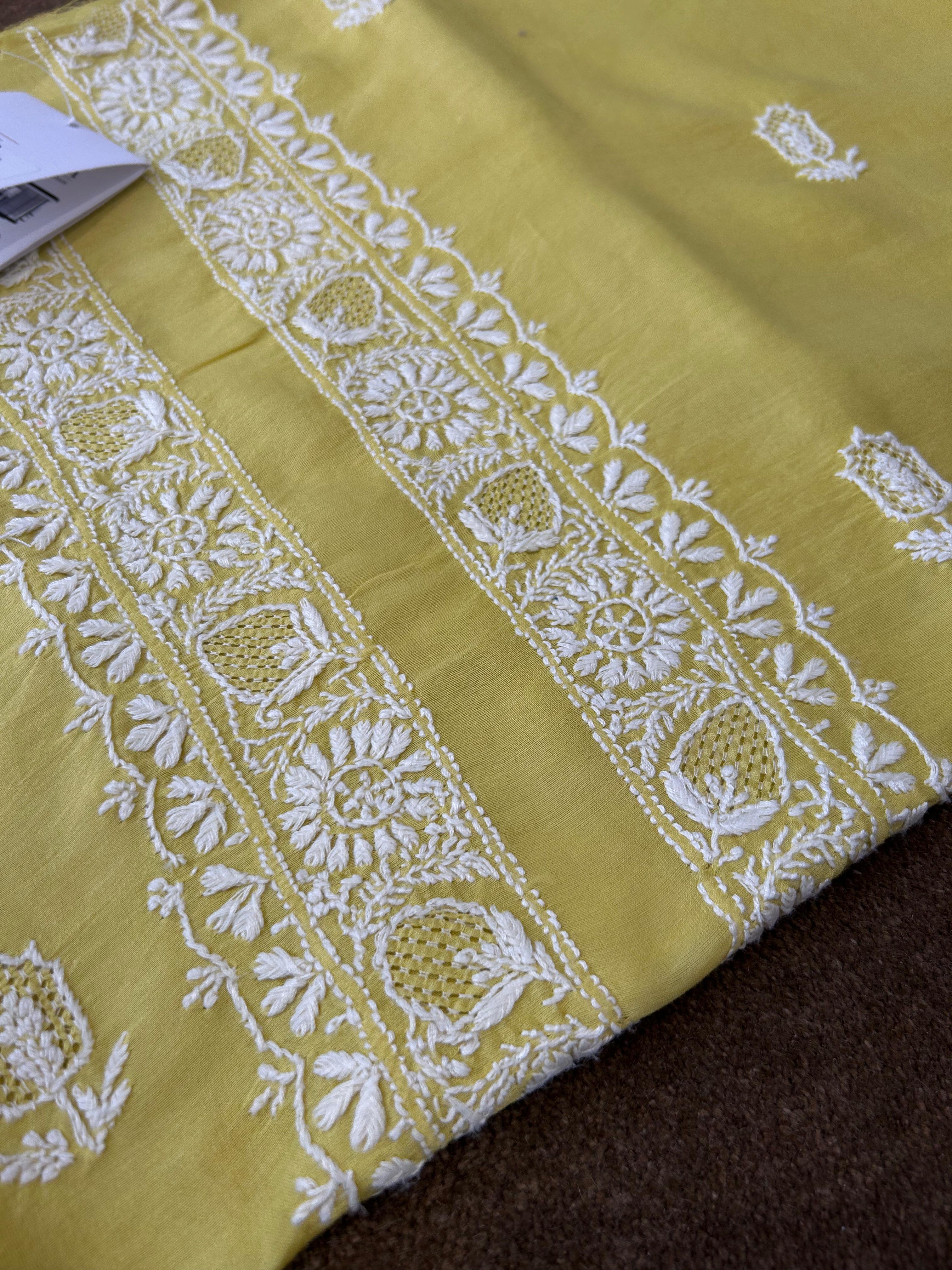 Lime green Chanderi chikankari mens kurta
