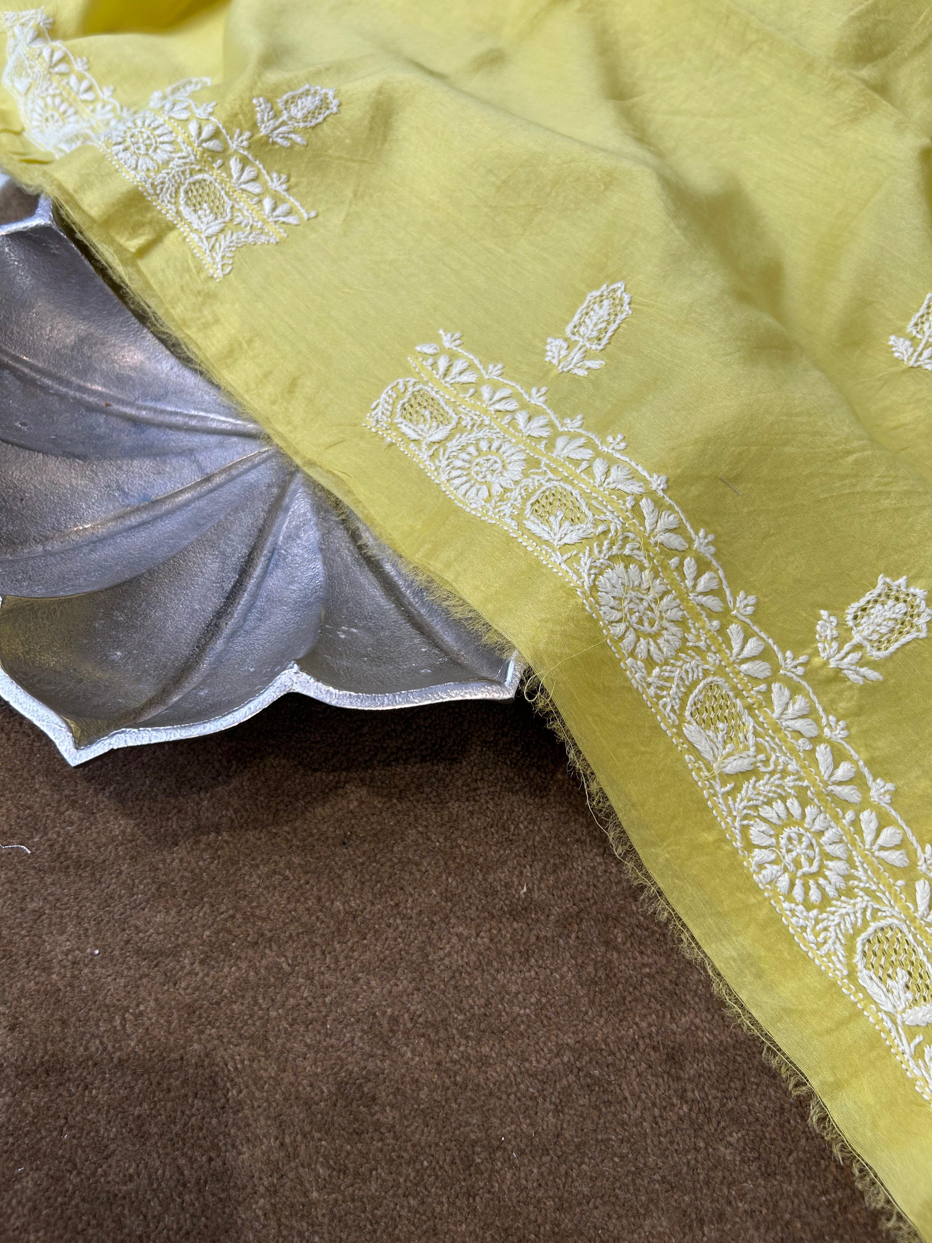 Lime green Chanderi chikankari mens kurta