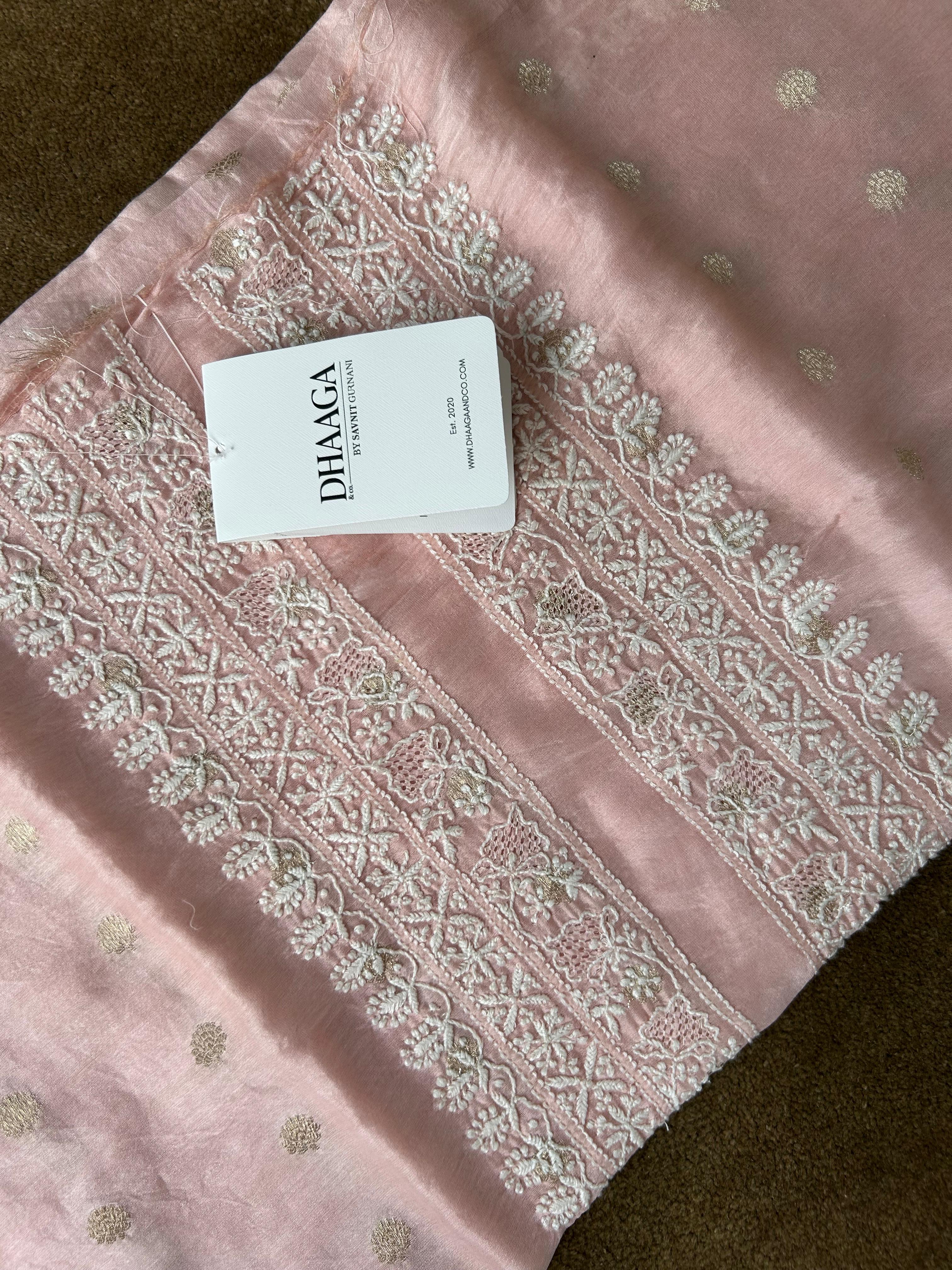 Pink chanderi chikankari men kurta