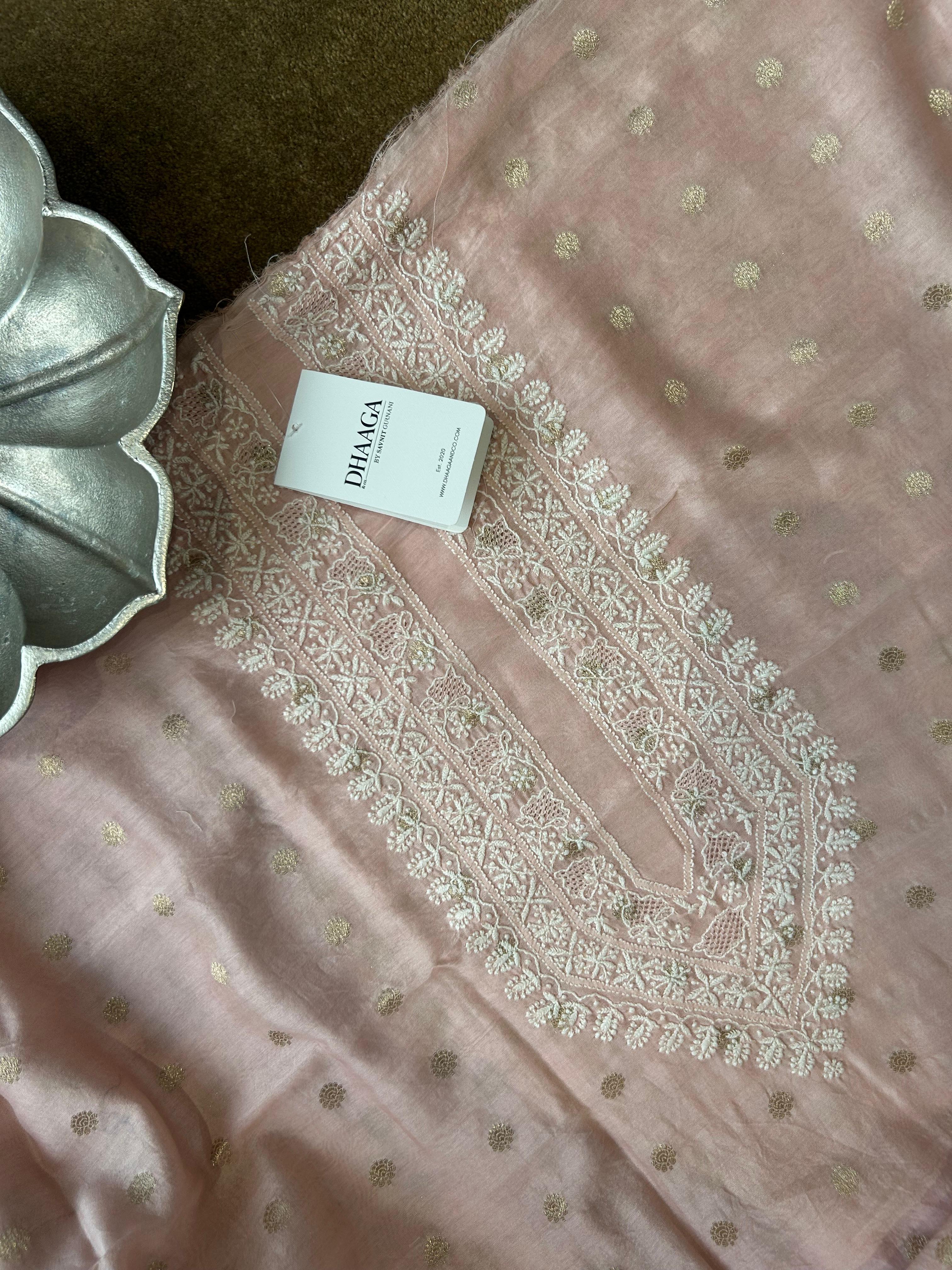 Pink chanderi chikankari men kurta