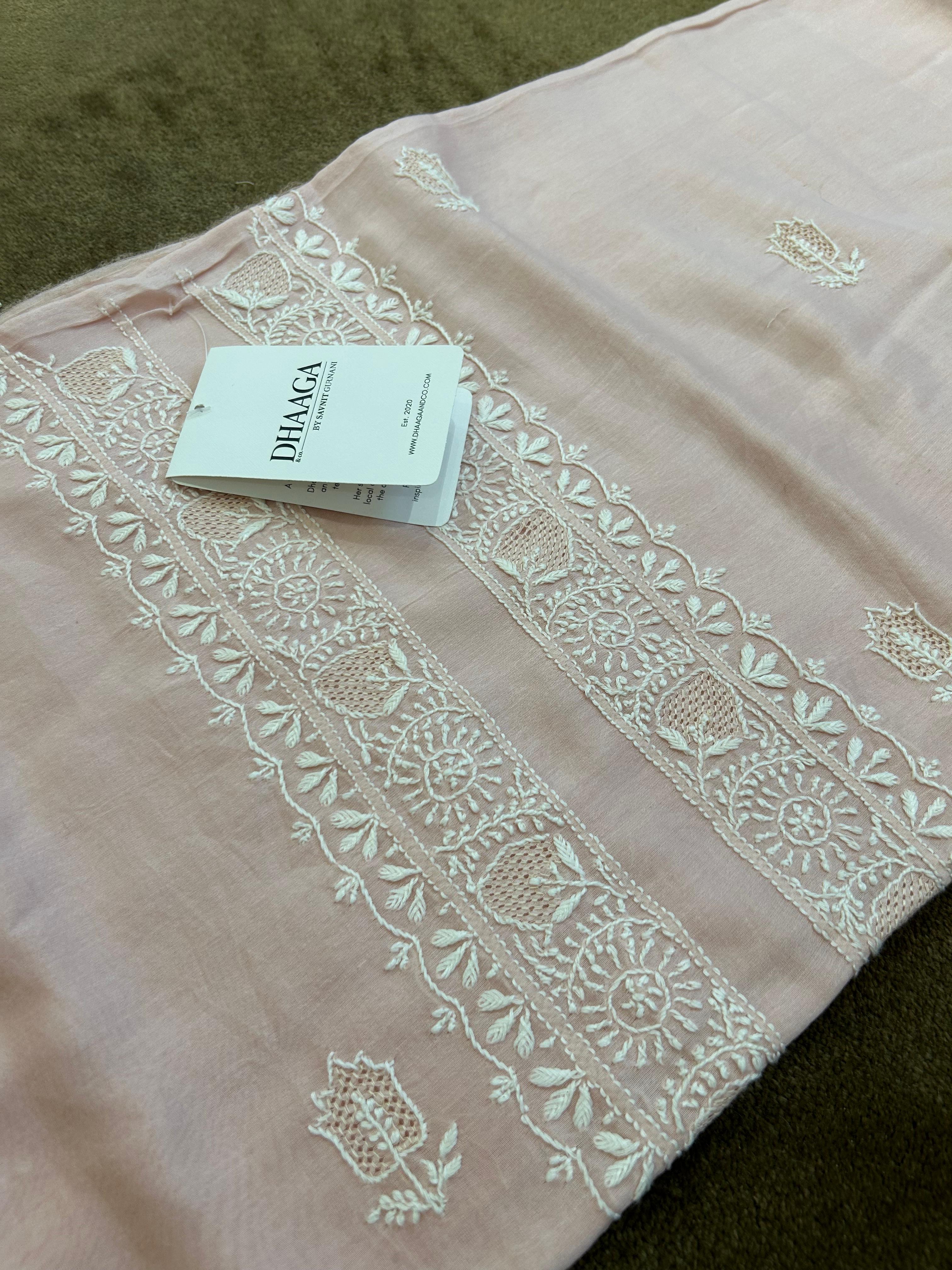 Pink Chanderi chikankari men kurta