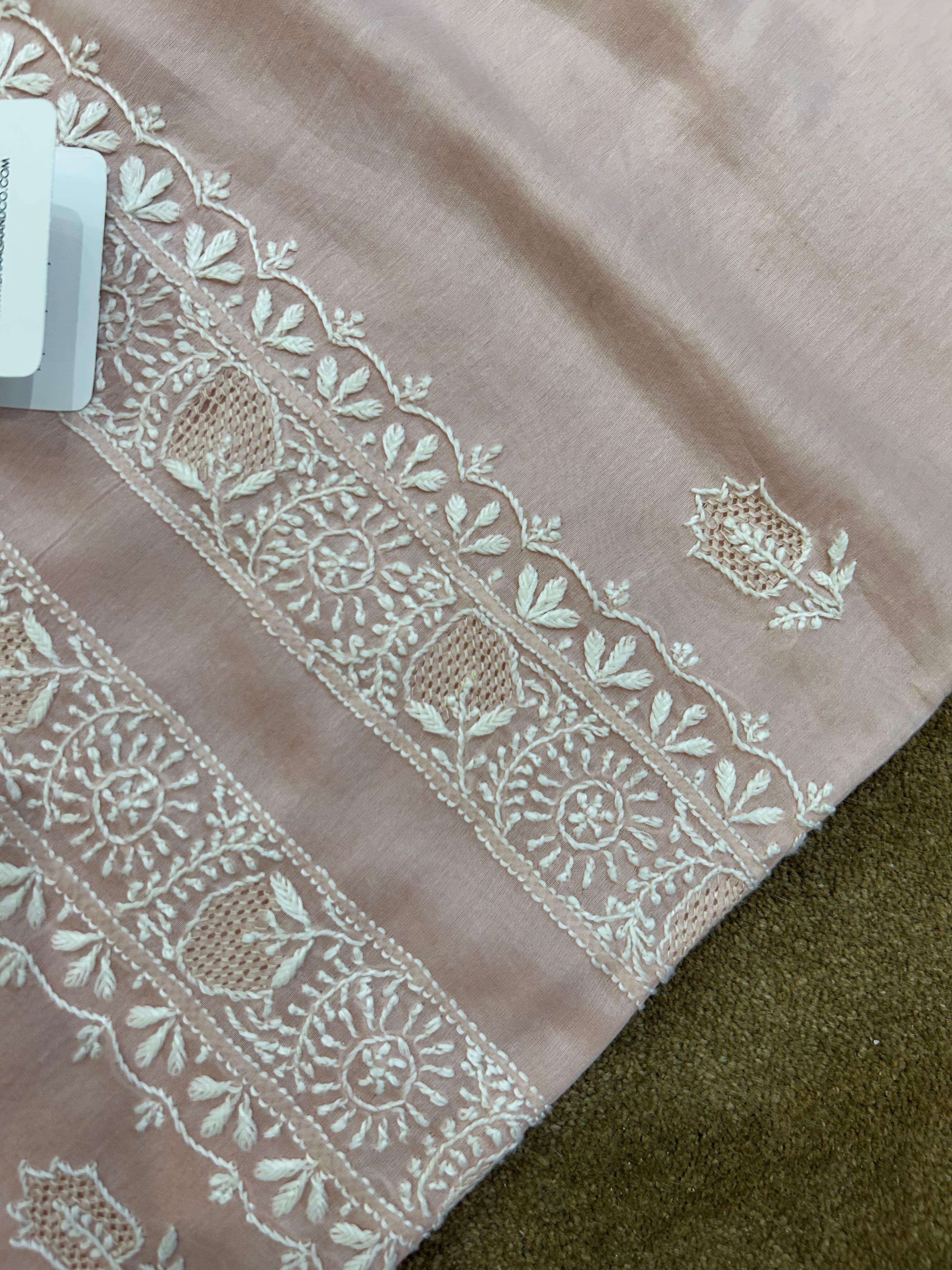 Pink Chanderi chikankari men kurta