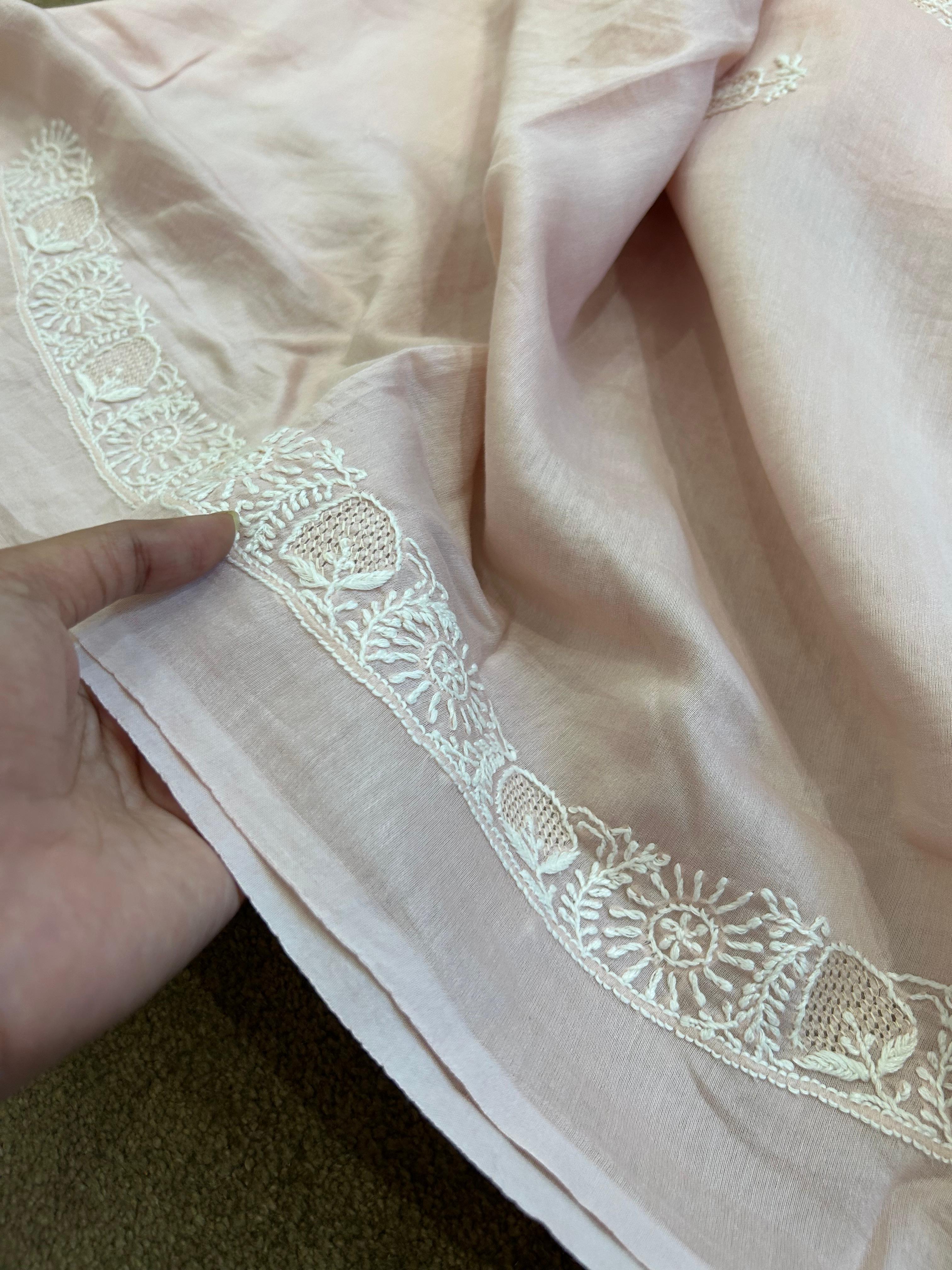Pink Chanderi chikankari men kurta