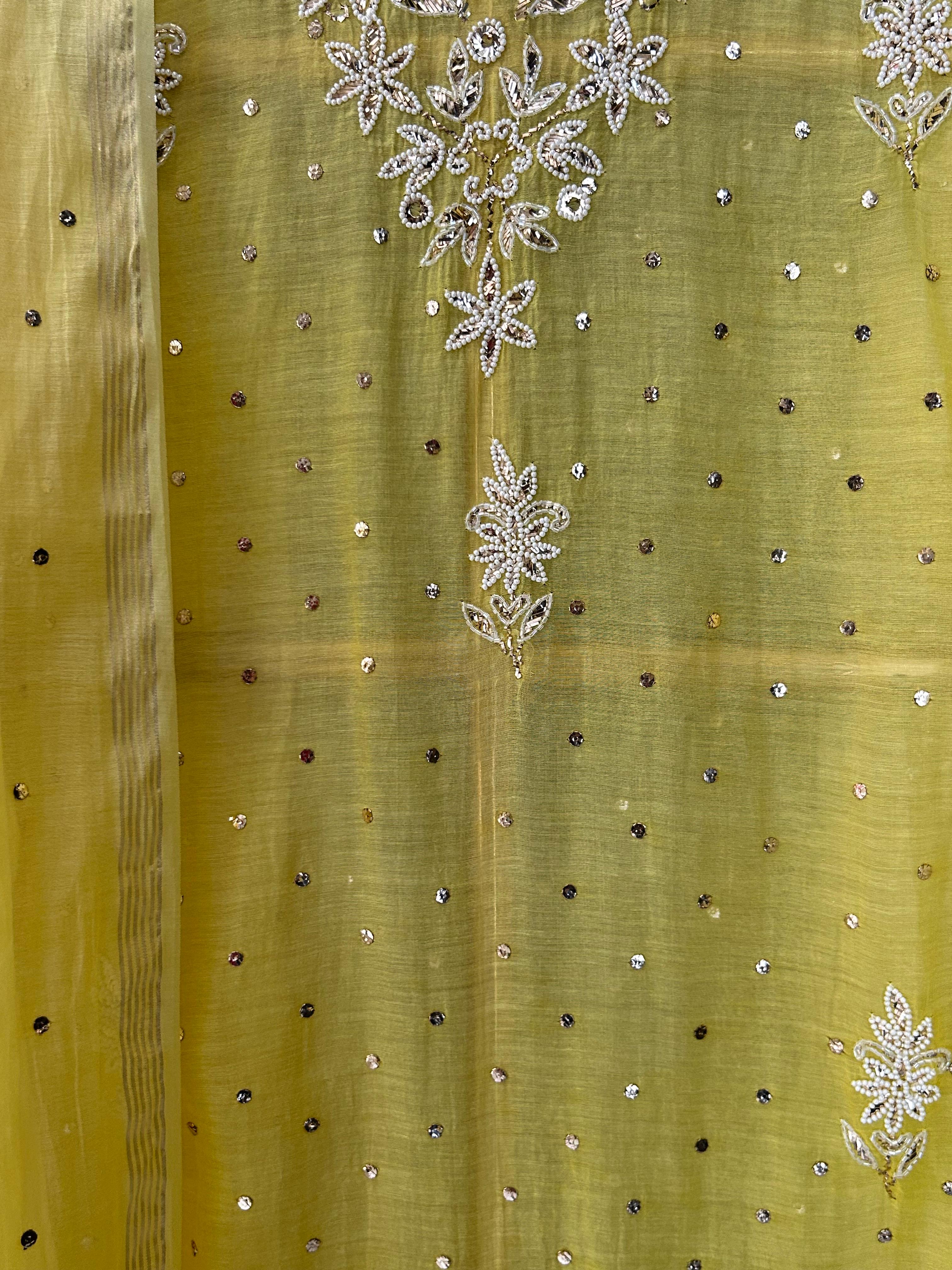Yellow mul chanderi mukaish kurta set