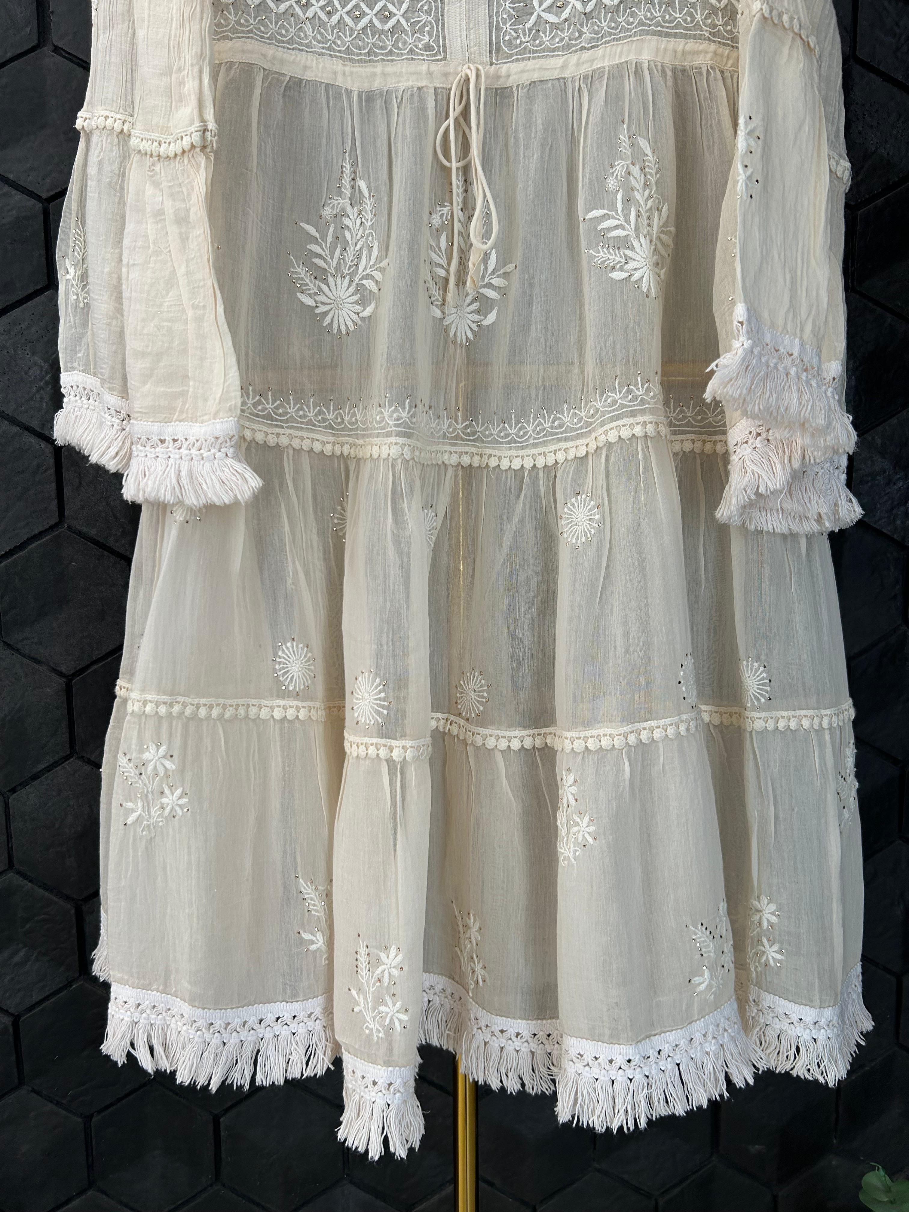 Natural mul chanderi chikankari dress