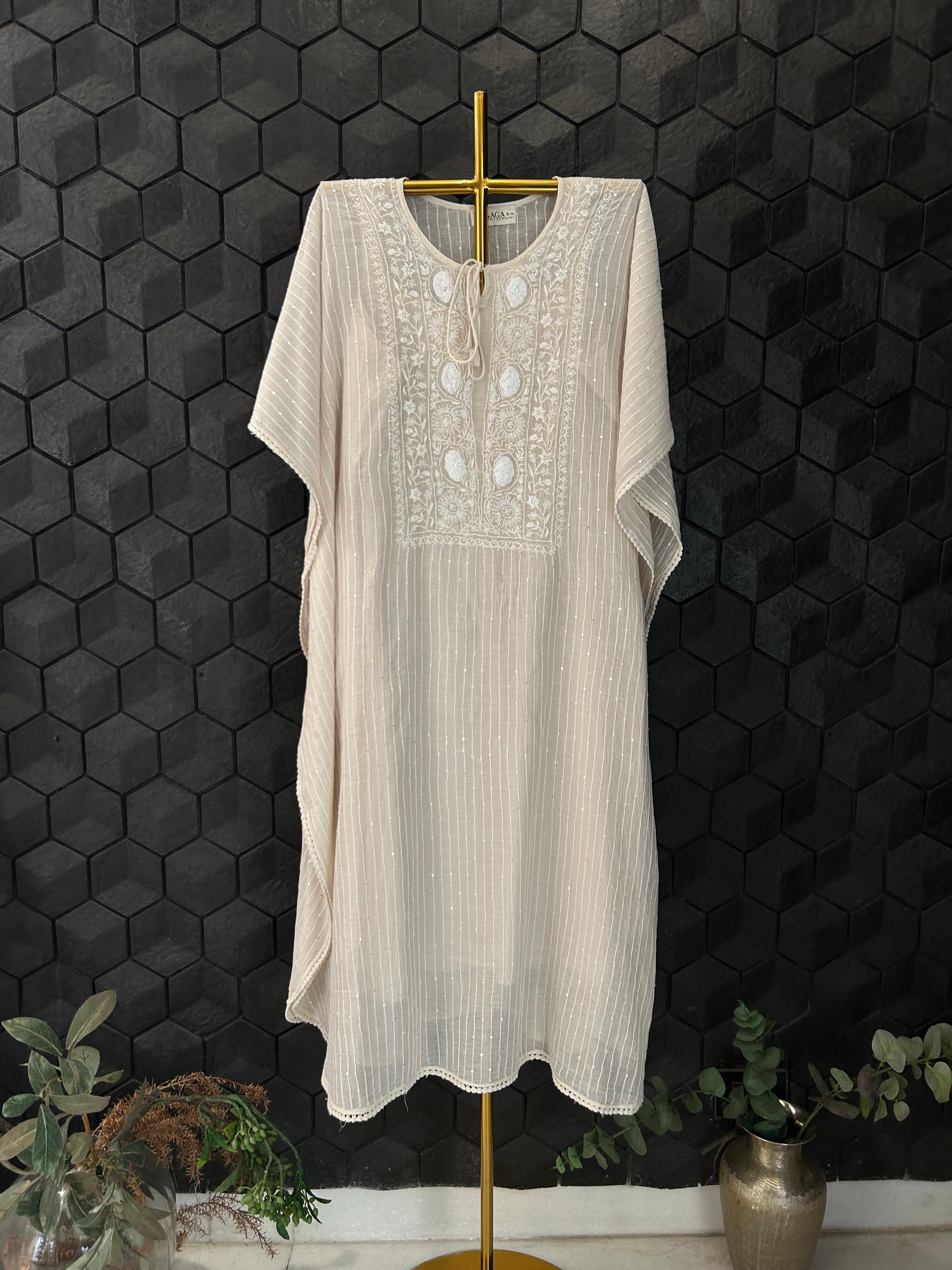 Natural mul chanderi chikankari kaftan