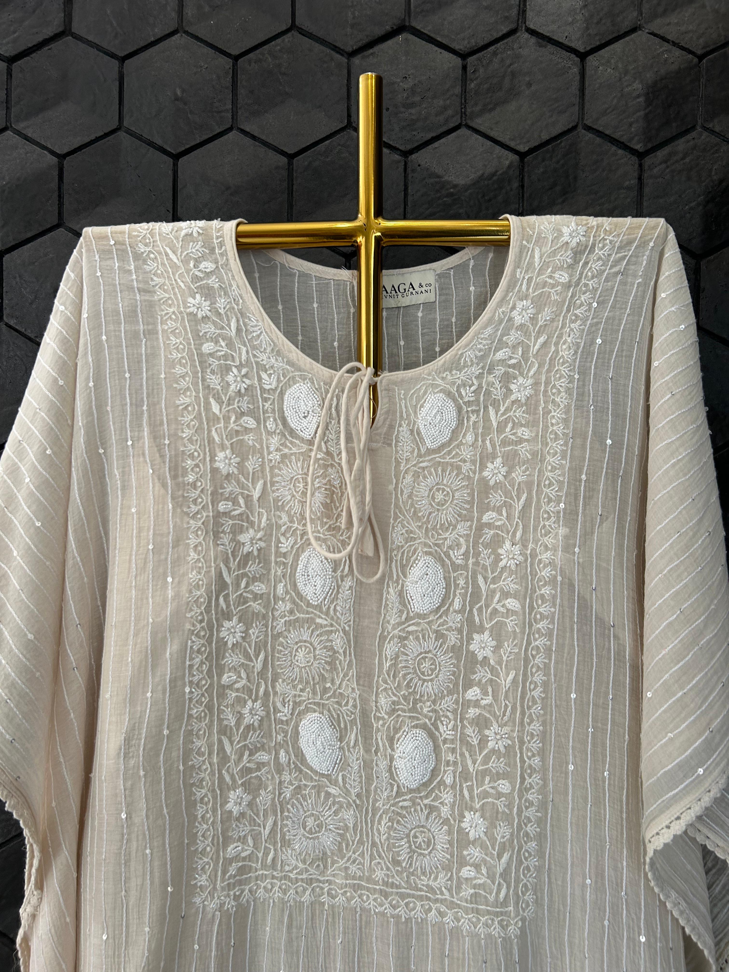 Natural mul chanderi chikankari kaftan