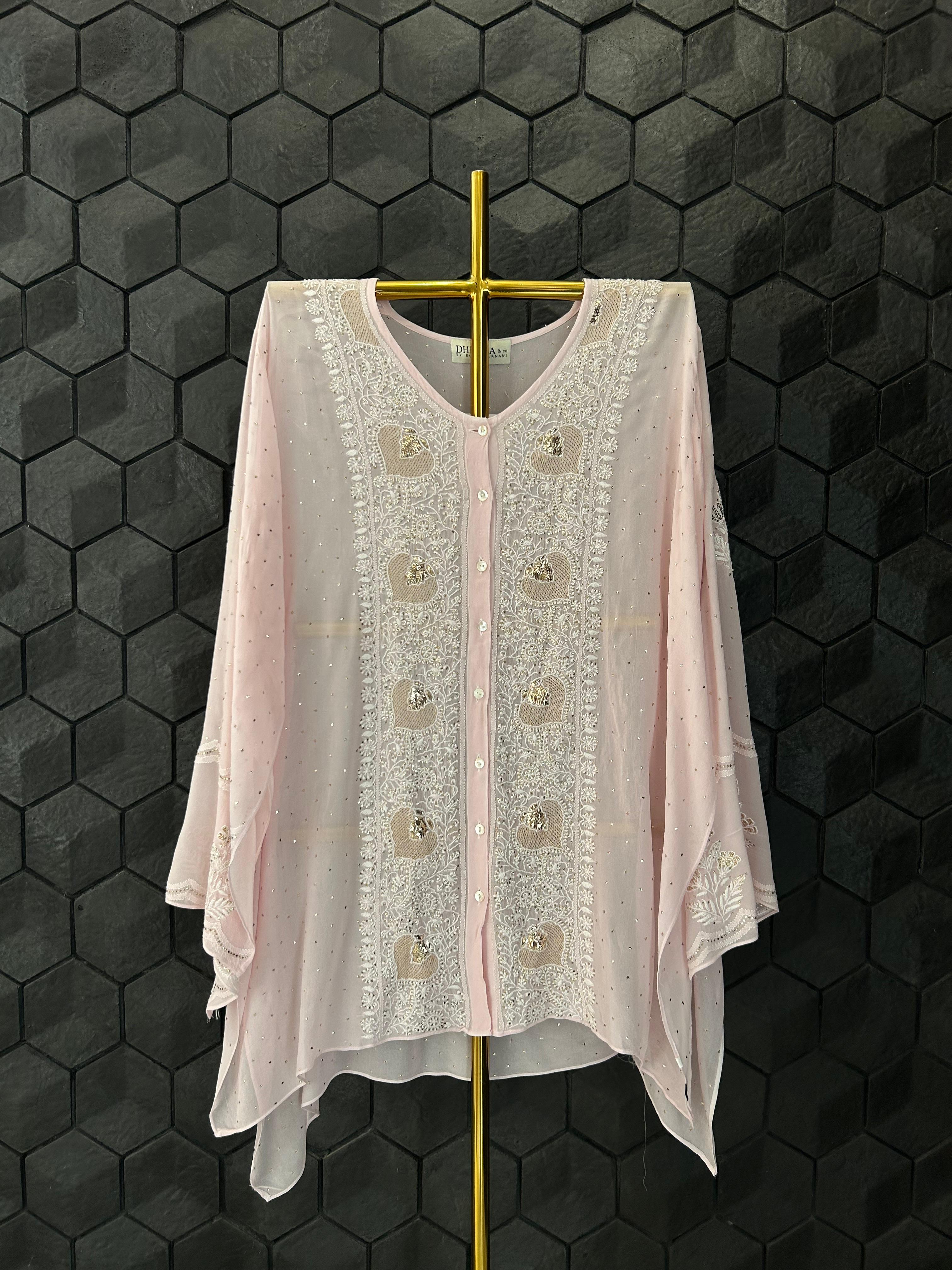 Pink Georgette Mukaish Chikankari Co-ord set