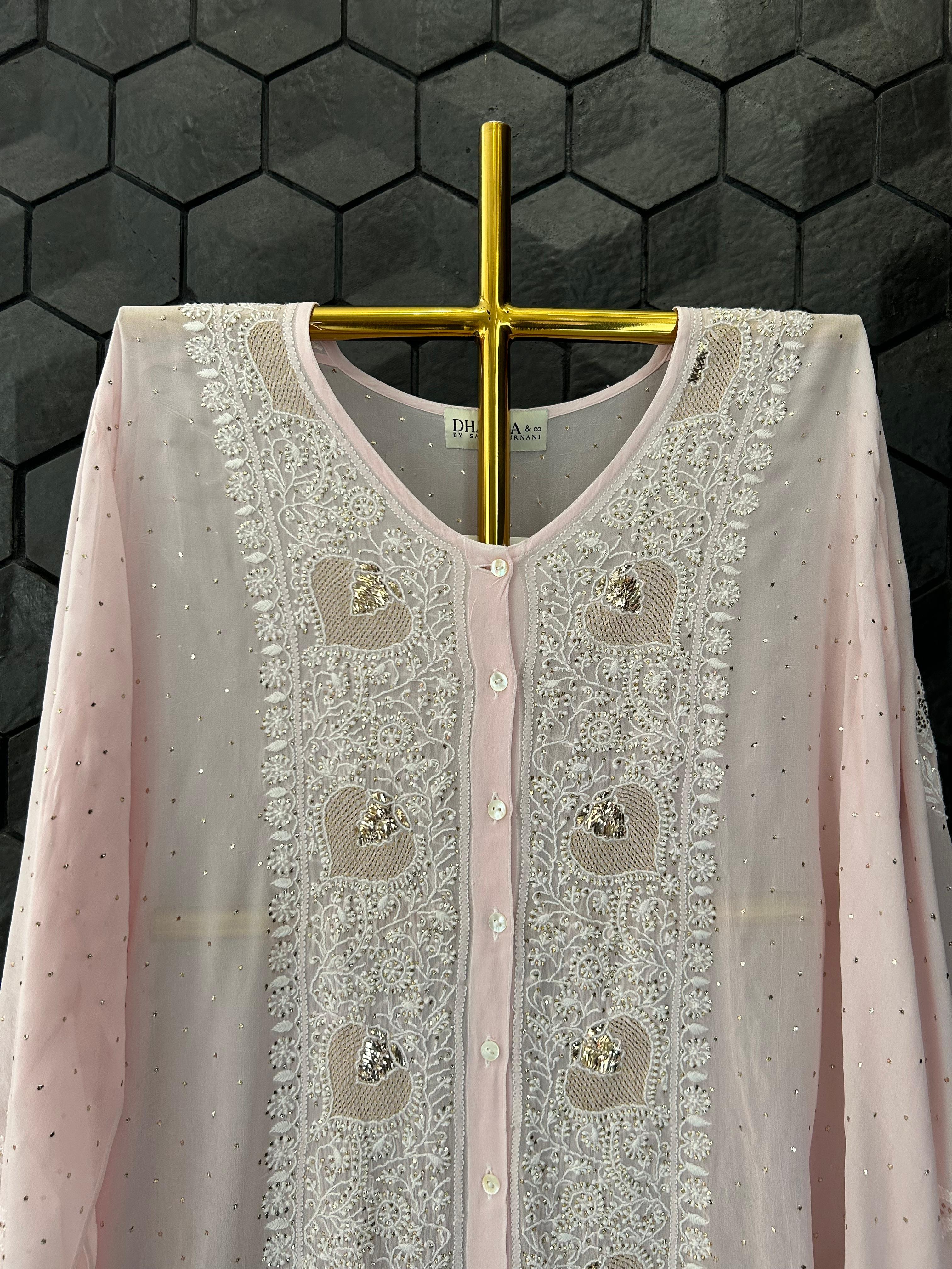 Pink Georgette Mukaish Chikankari Co-ord set