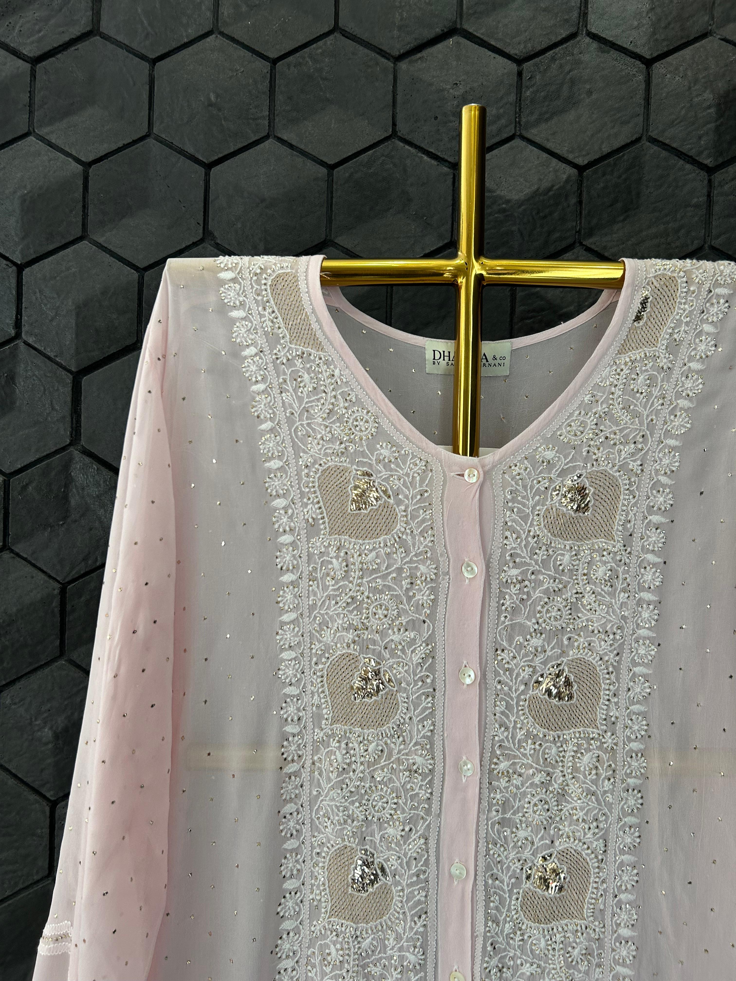 Pink Georgette Mukaish Chikankari Co-ord set