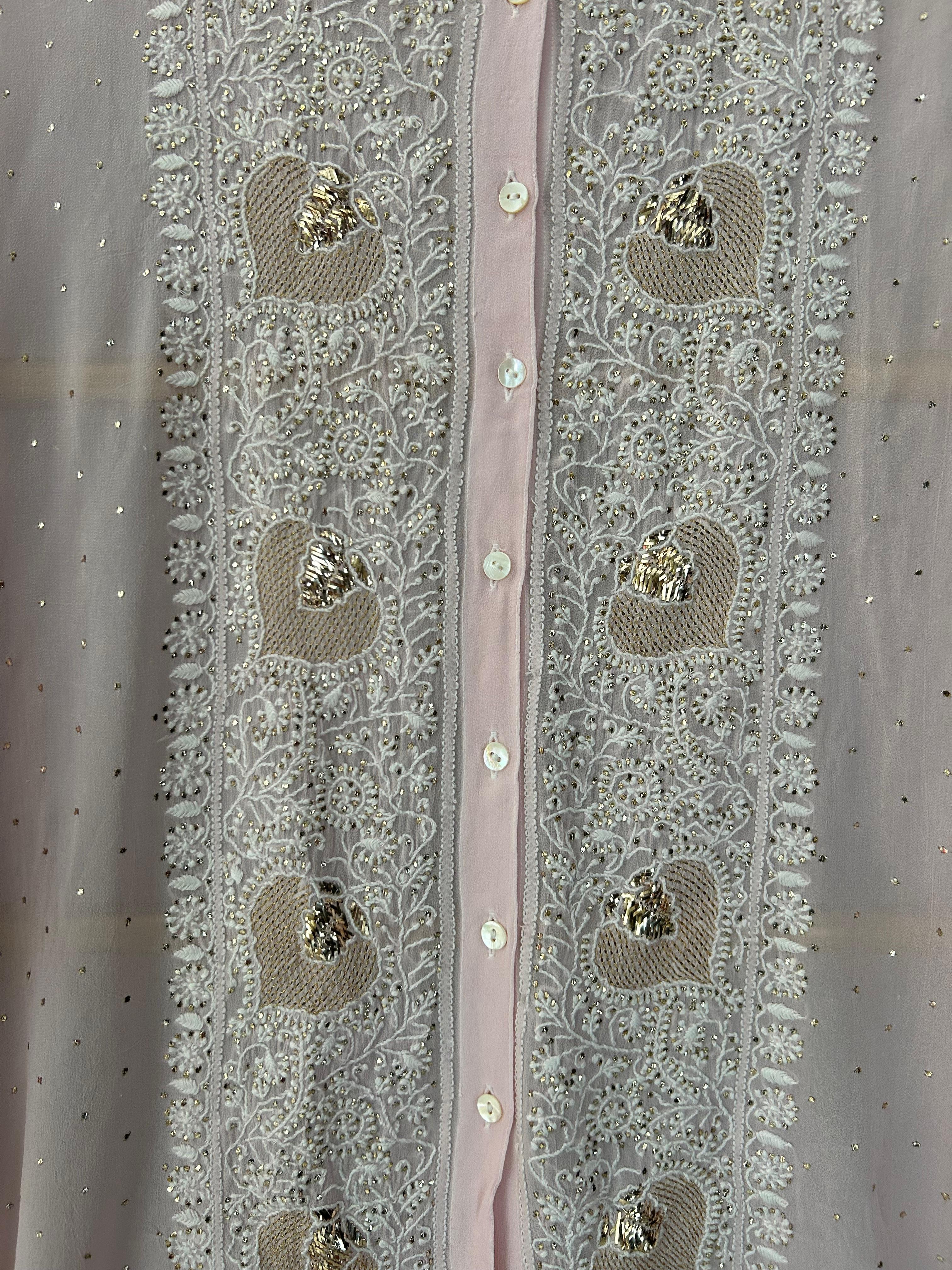 Pink Georgette Mukaish Chikankari Co-ord set